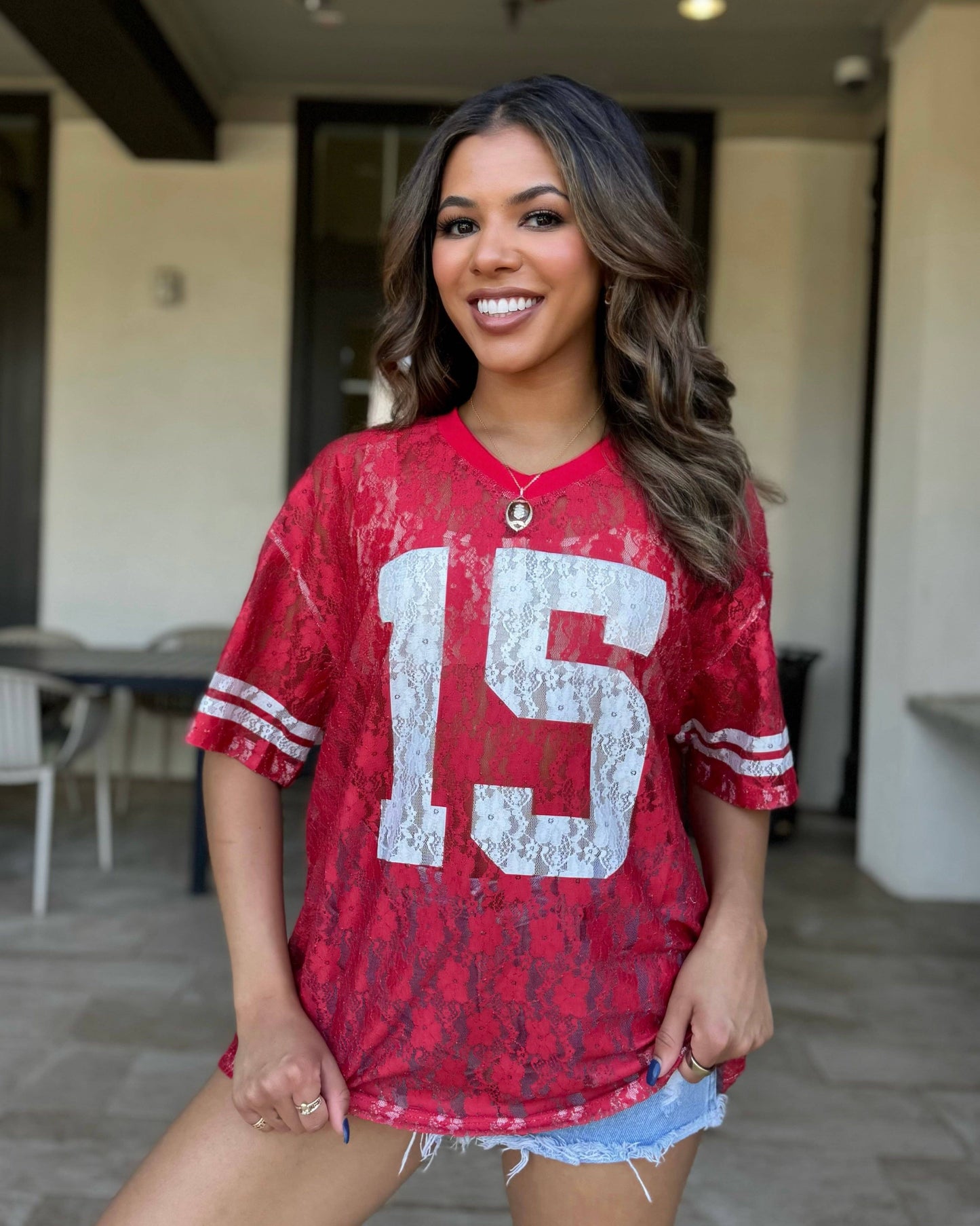Red Lace "It's Game Time" Jersey