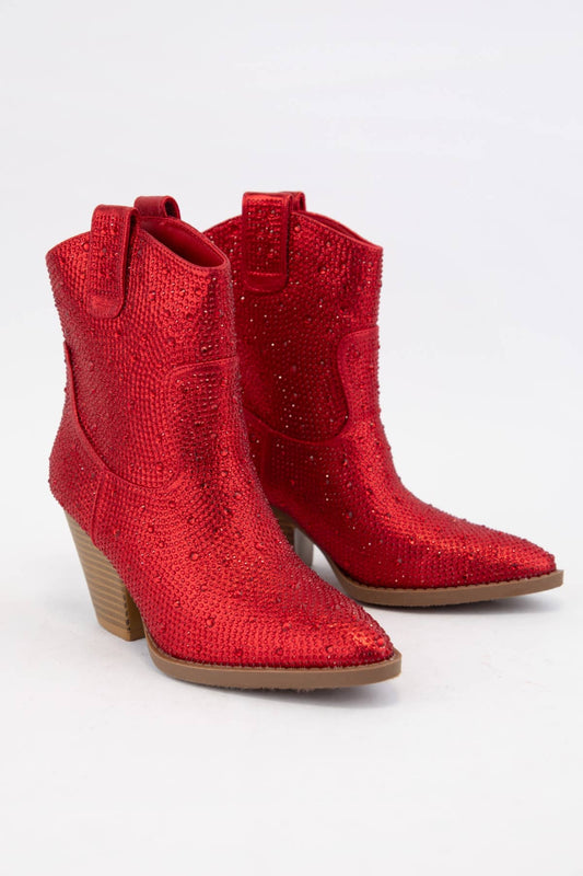 Red Hot Short Rhinestone Boots