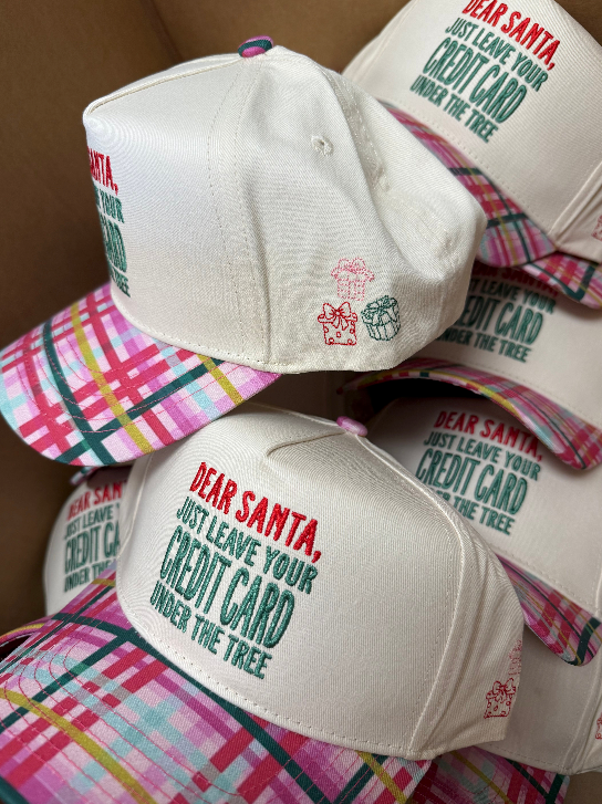 Dear Santa, Leave your Credit Card - Confetti Plaid Trucker Hat