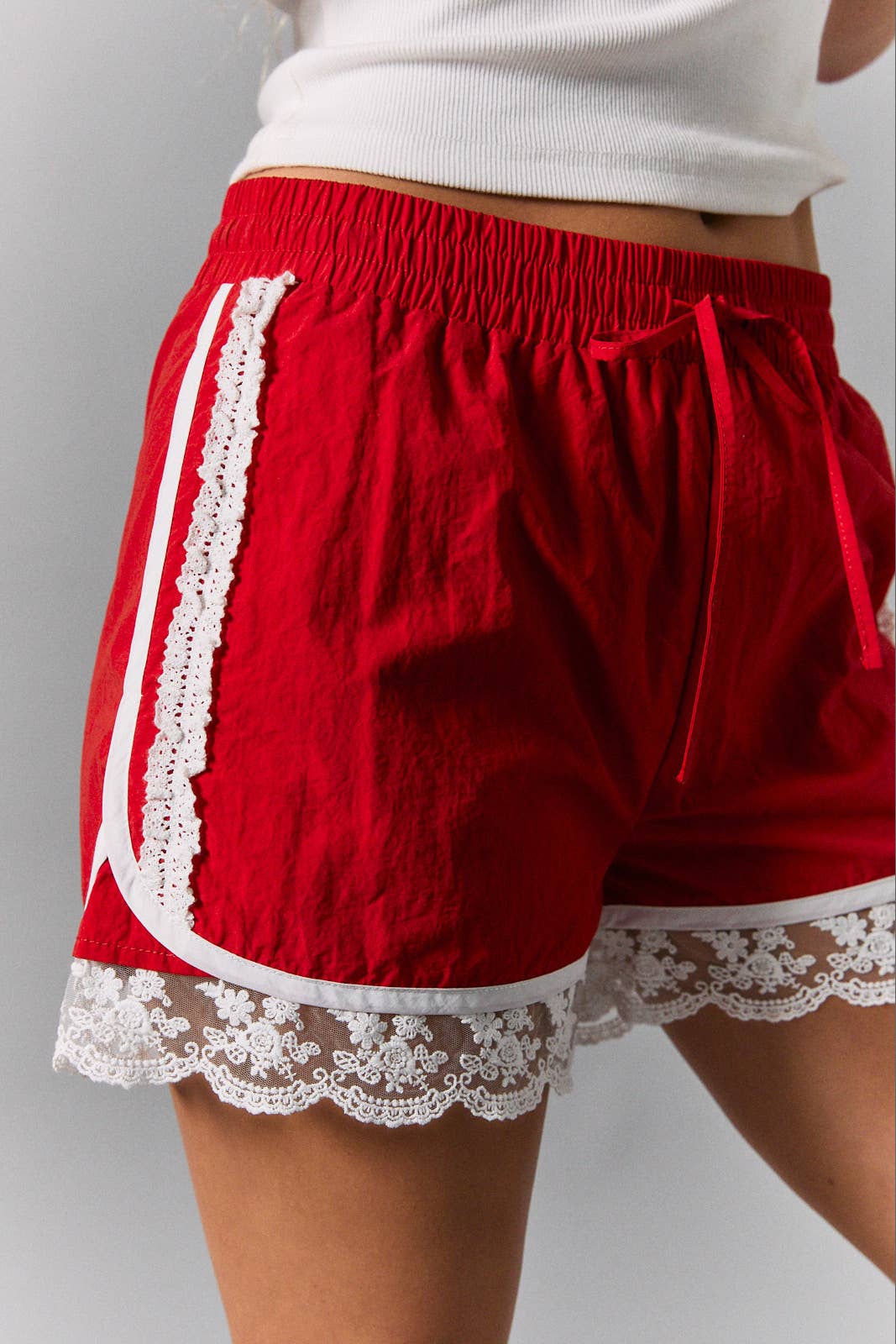 ELASTIC WAIST LACE TRIM DETAIL LOW WAIST TRACK SHORTS