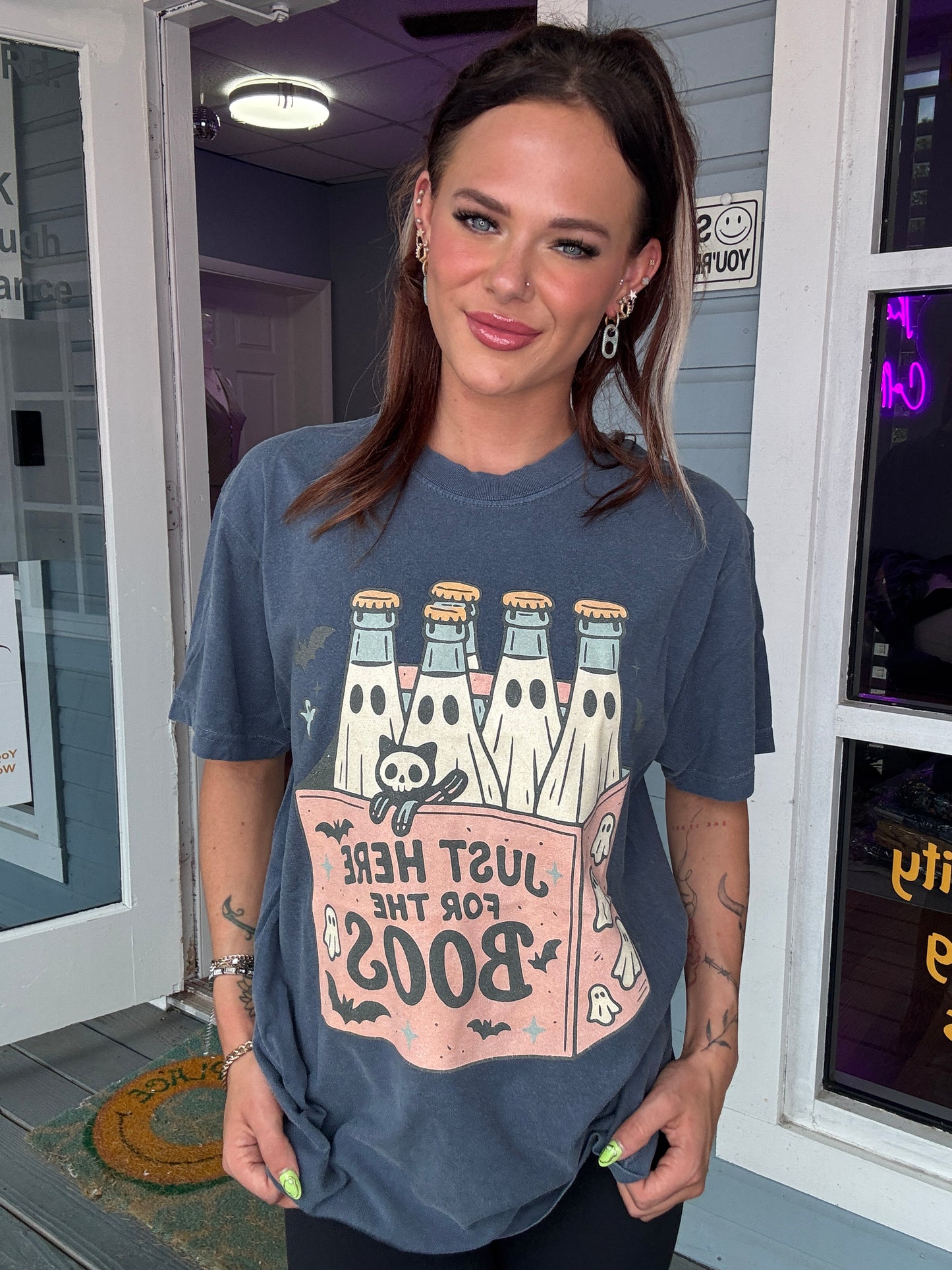 Just Here For the Boos Graphic Tee on Denim