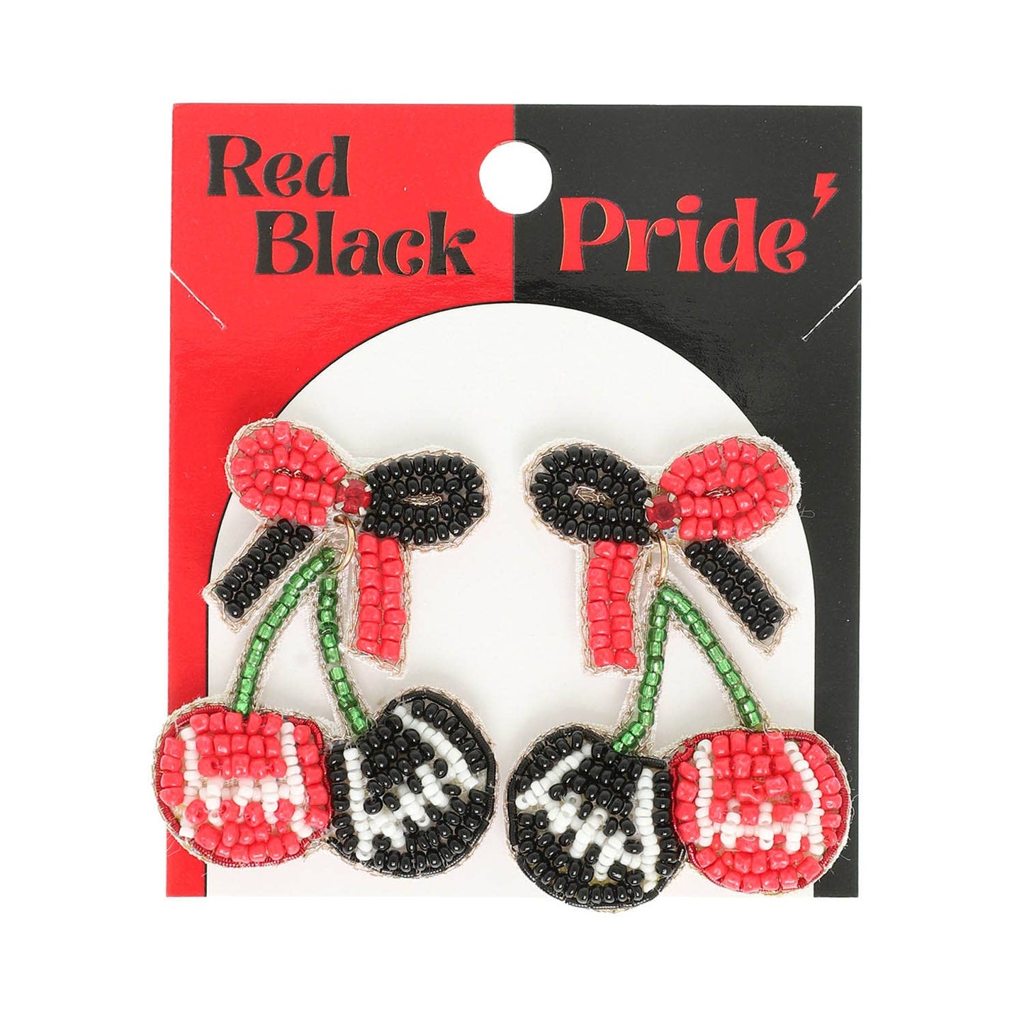 Gameday Cherry Heart Football Seed Beaded Dangle Earrings
