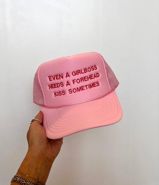 Girlboss Needs A Forehead Kiss Trucker Hat: Embroidery