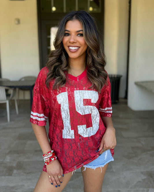 Red Lace "It's Game Time" Jersey
