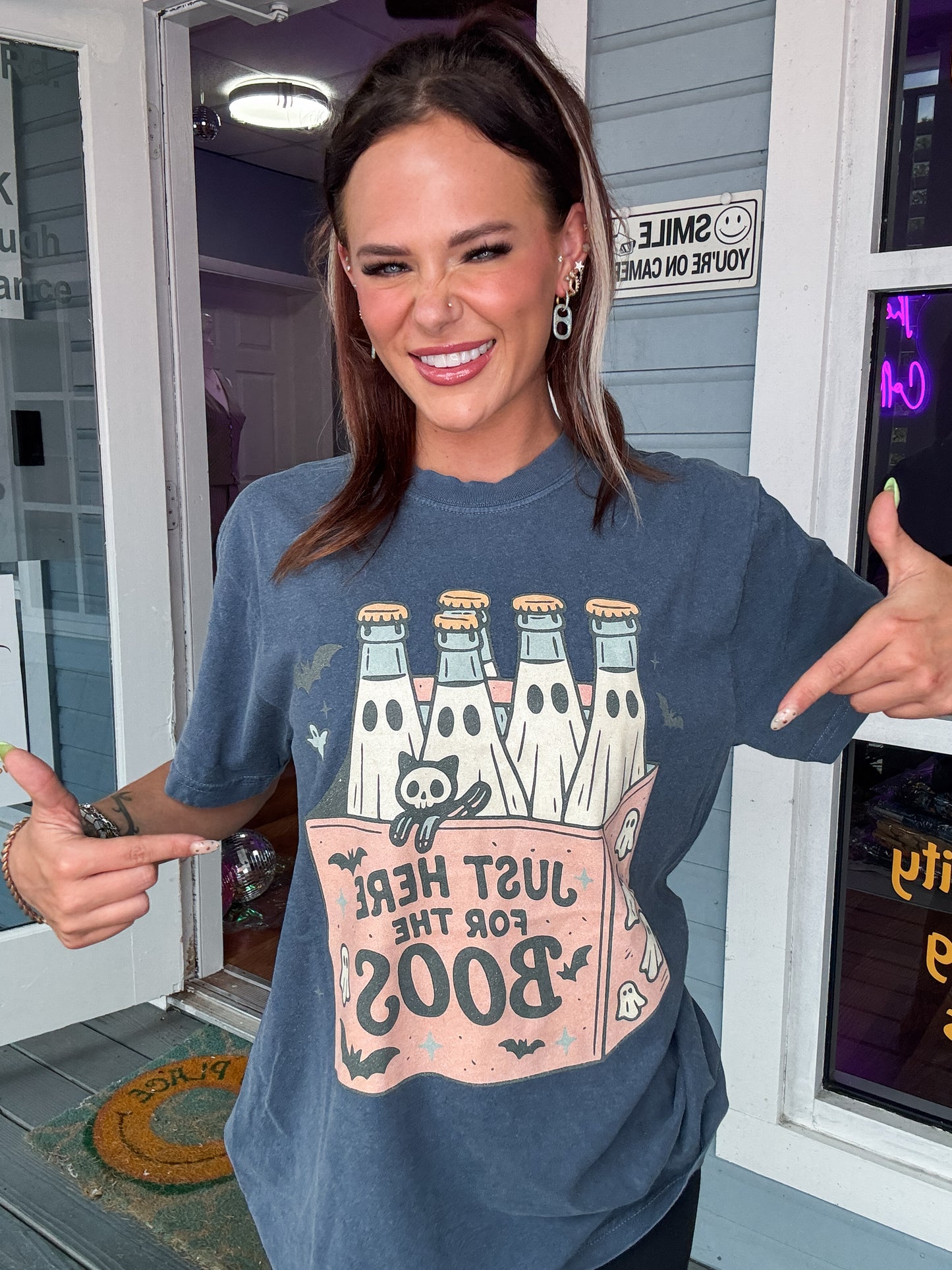 Just Here For the Boos Graphic Tee on Denim