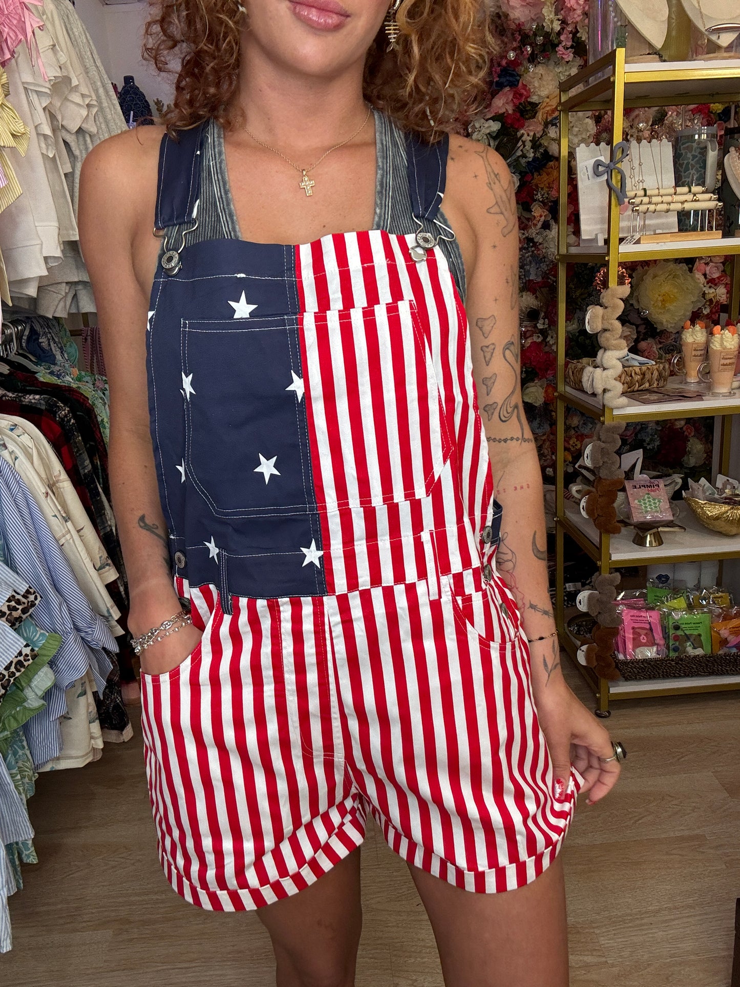 USA FLAG SHORT OVERALLS