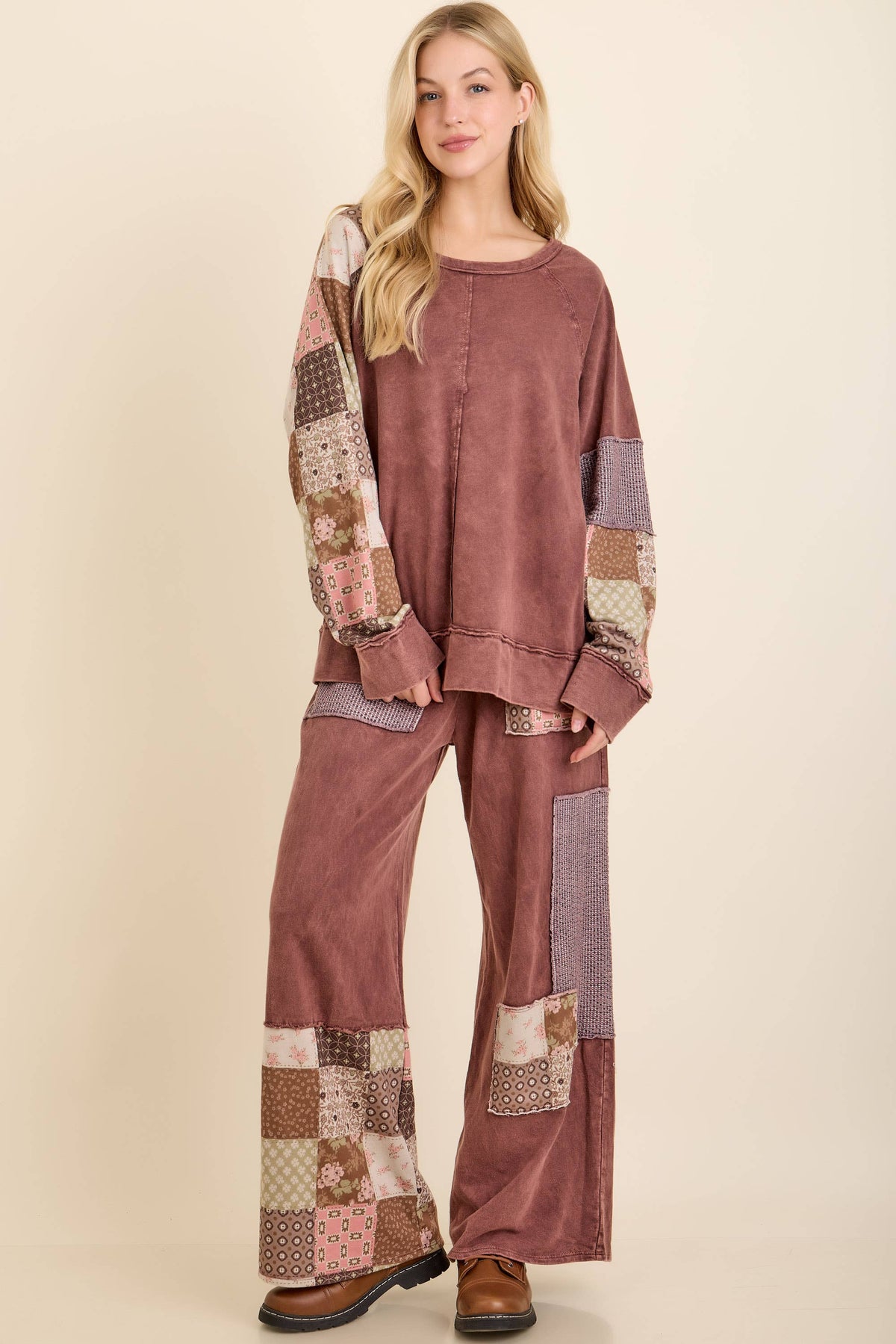 MineralWashed Fall Paisley patchwork Block sweatshirt HT7554