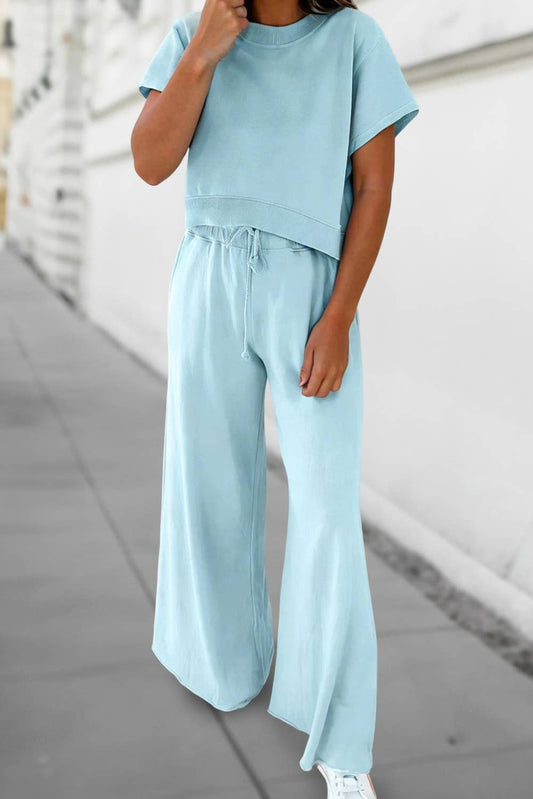 Soft Color Tee & Wide Leg Pants 2pcs Set | S-XL Plus 1X-4X