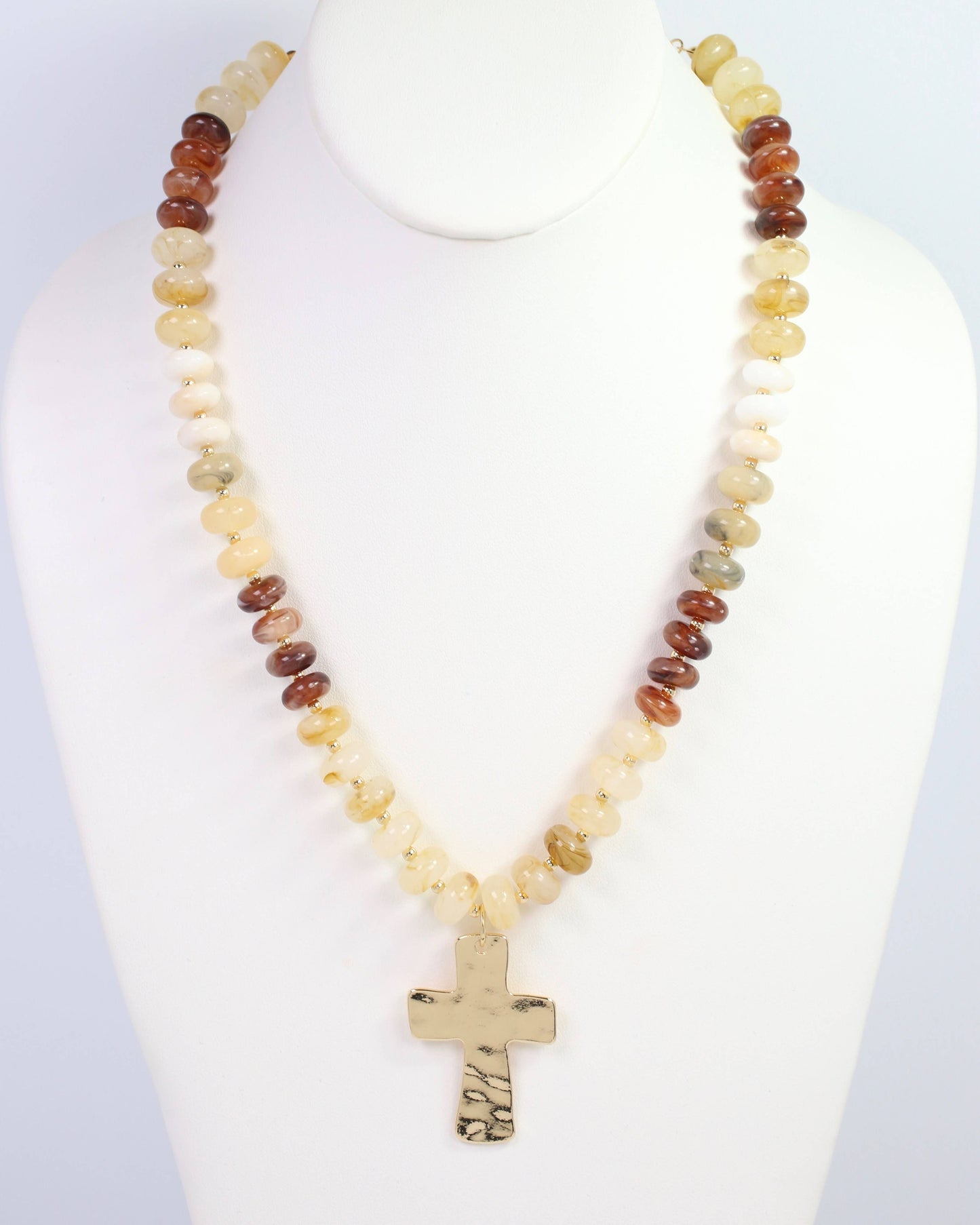 Berkeley Stone Beaded Cross Necklace Natural