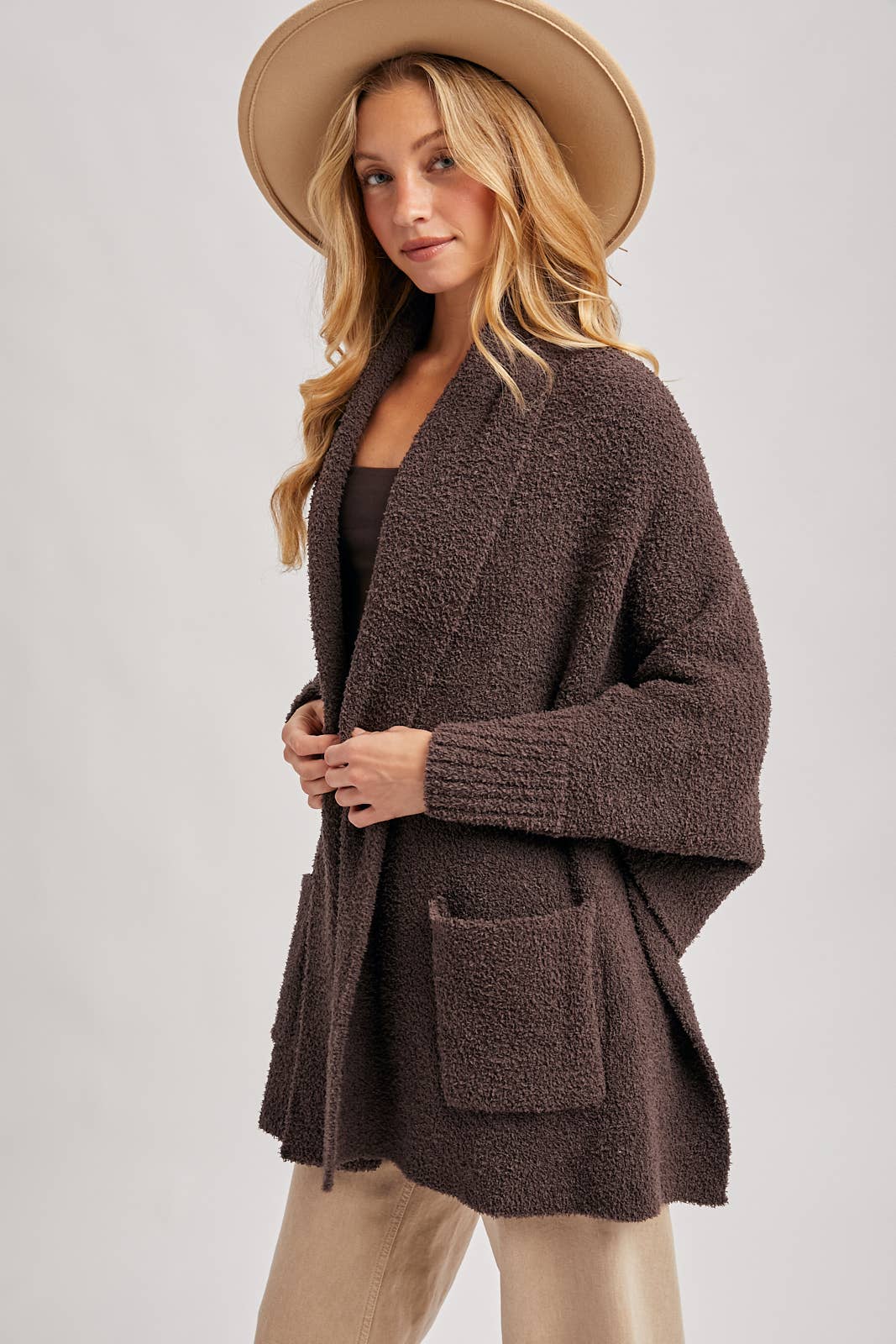 OPEN FRONT BLANKET WRAP BOUCLE KNIT SWEATER CARDIGAN