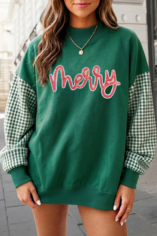 Merry Sequined Mockneck Graphic Sweatshirt  | S-XL