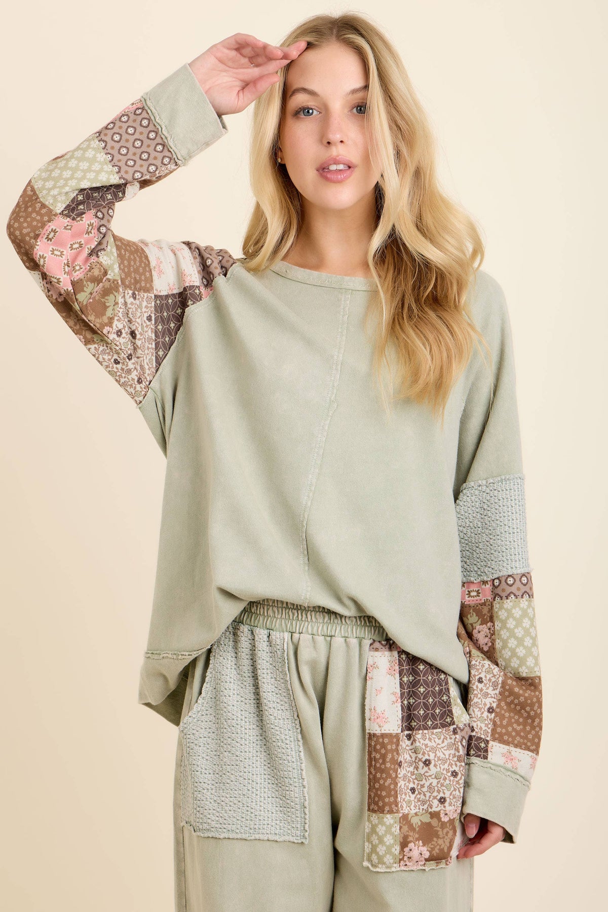 MineralWashed Fall Paisley patchwork Block sweatshirt HT7554