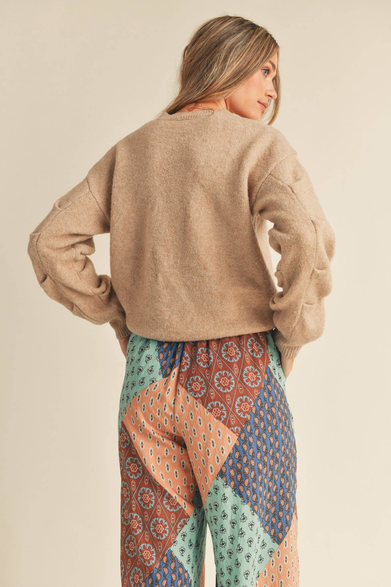 PLEATED SLEEVE DETAIL SWEATER MSW10112