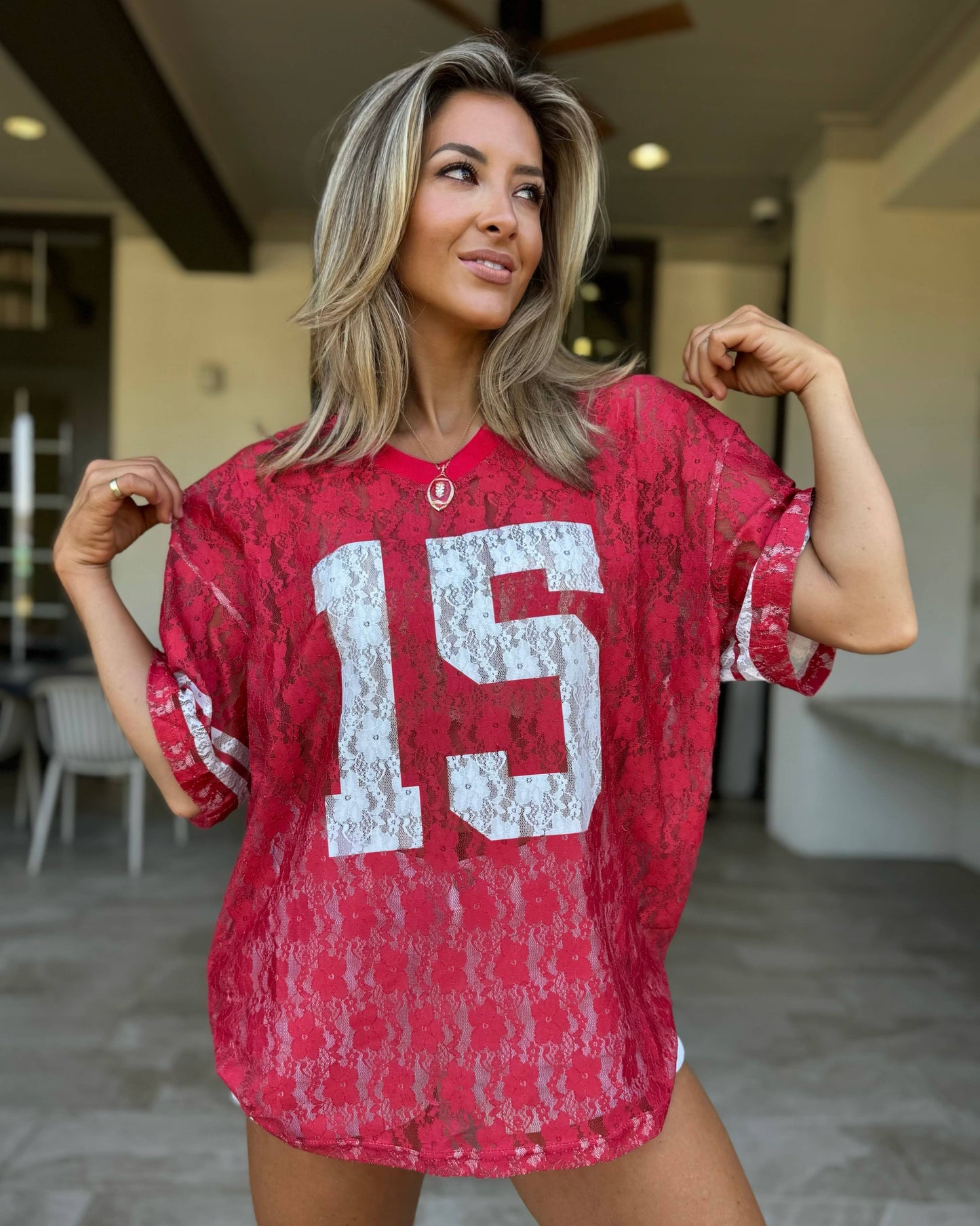Red Lace "It's Game Time" Jersey