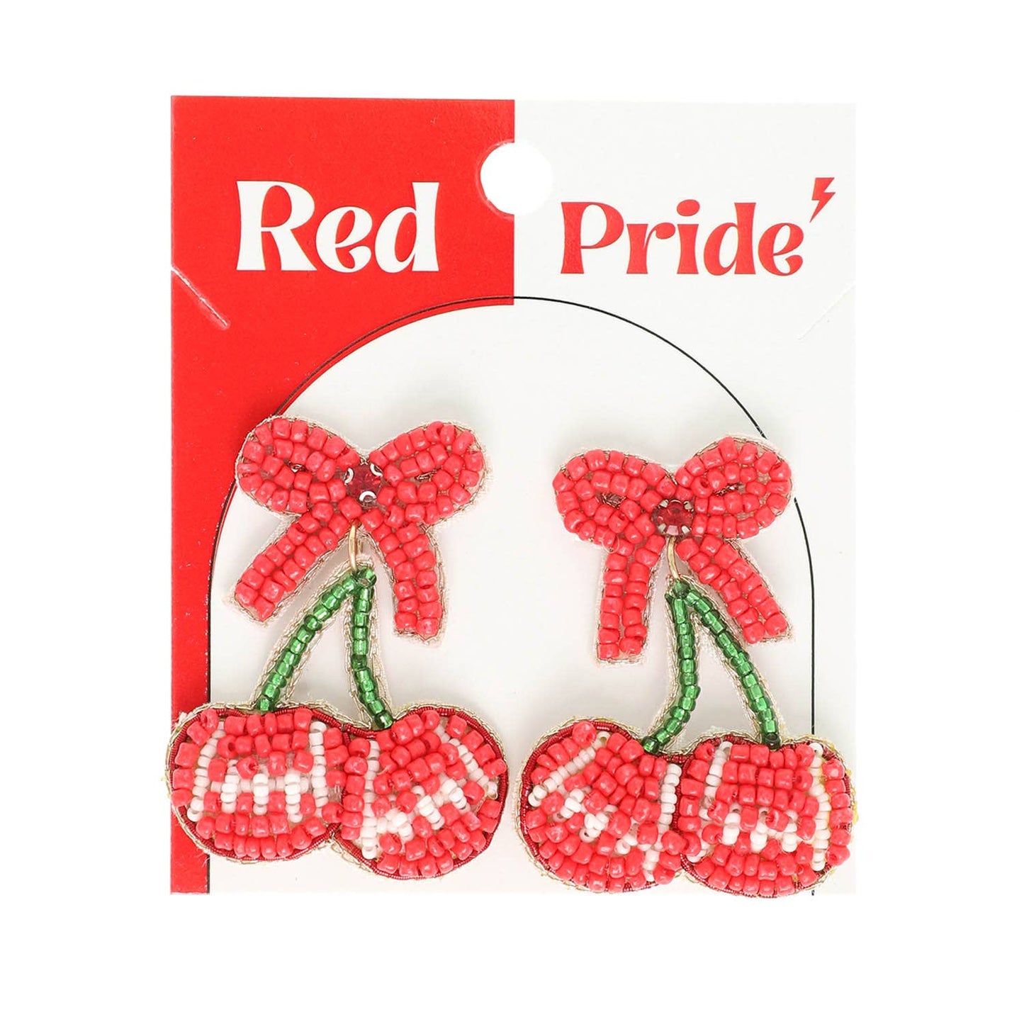 Gameday Cherry Heart Football Seed Beaded Dangle Earrings