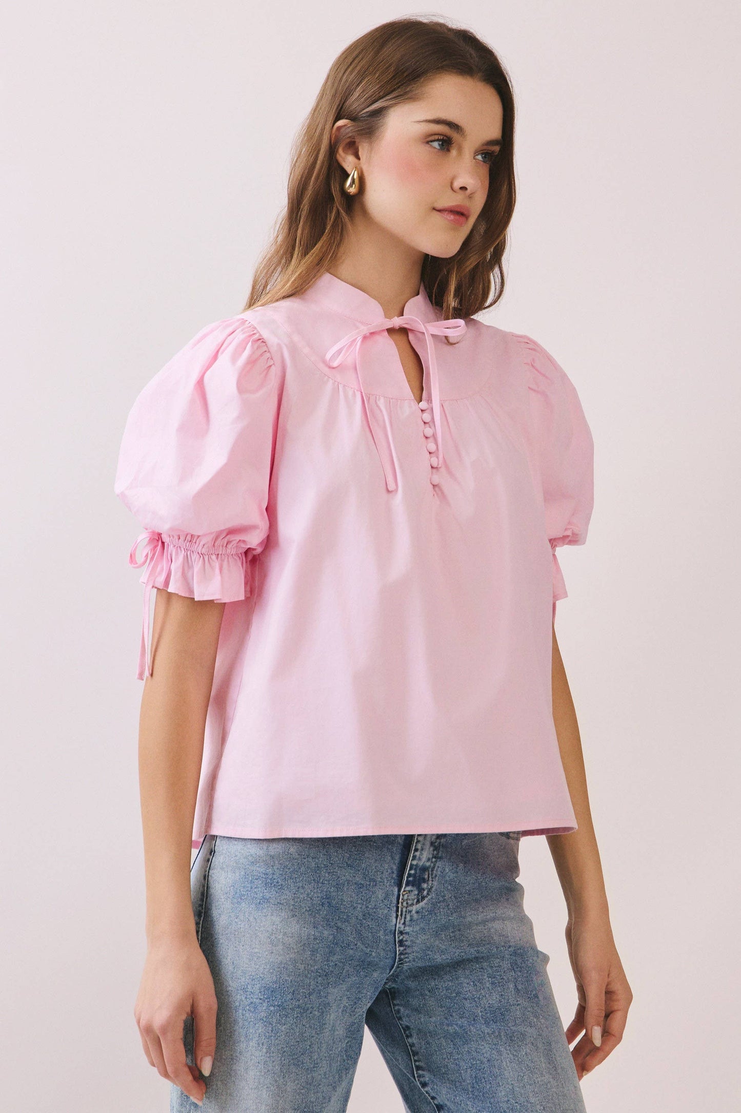 Soft Pink Bow Blouse Top