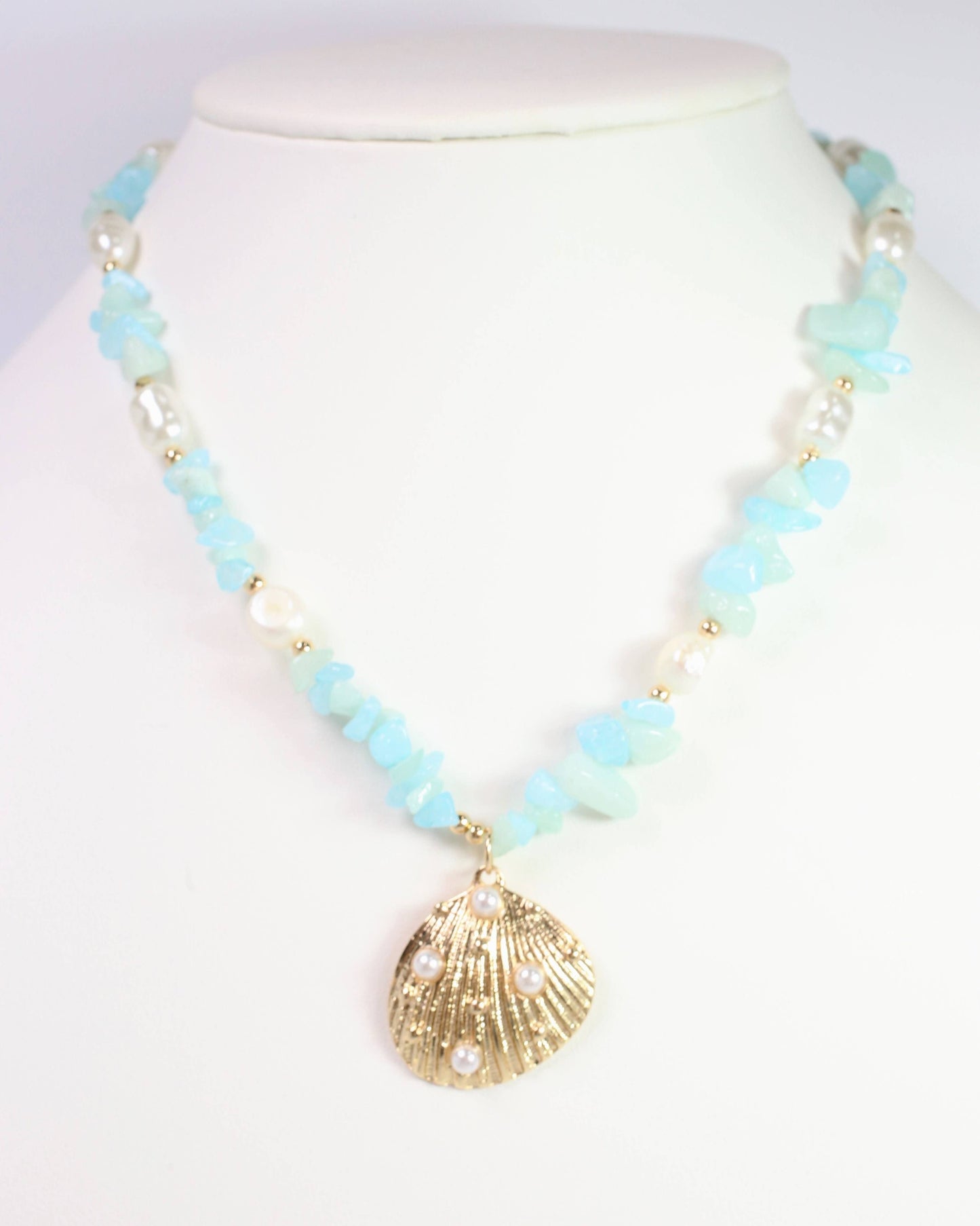 Konya Mixed Bead Shell Necklace Gold