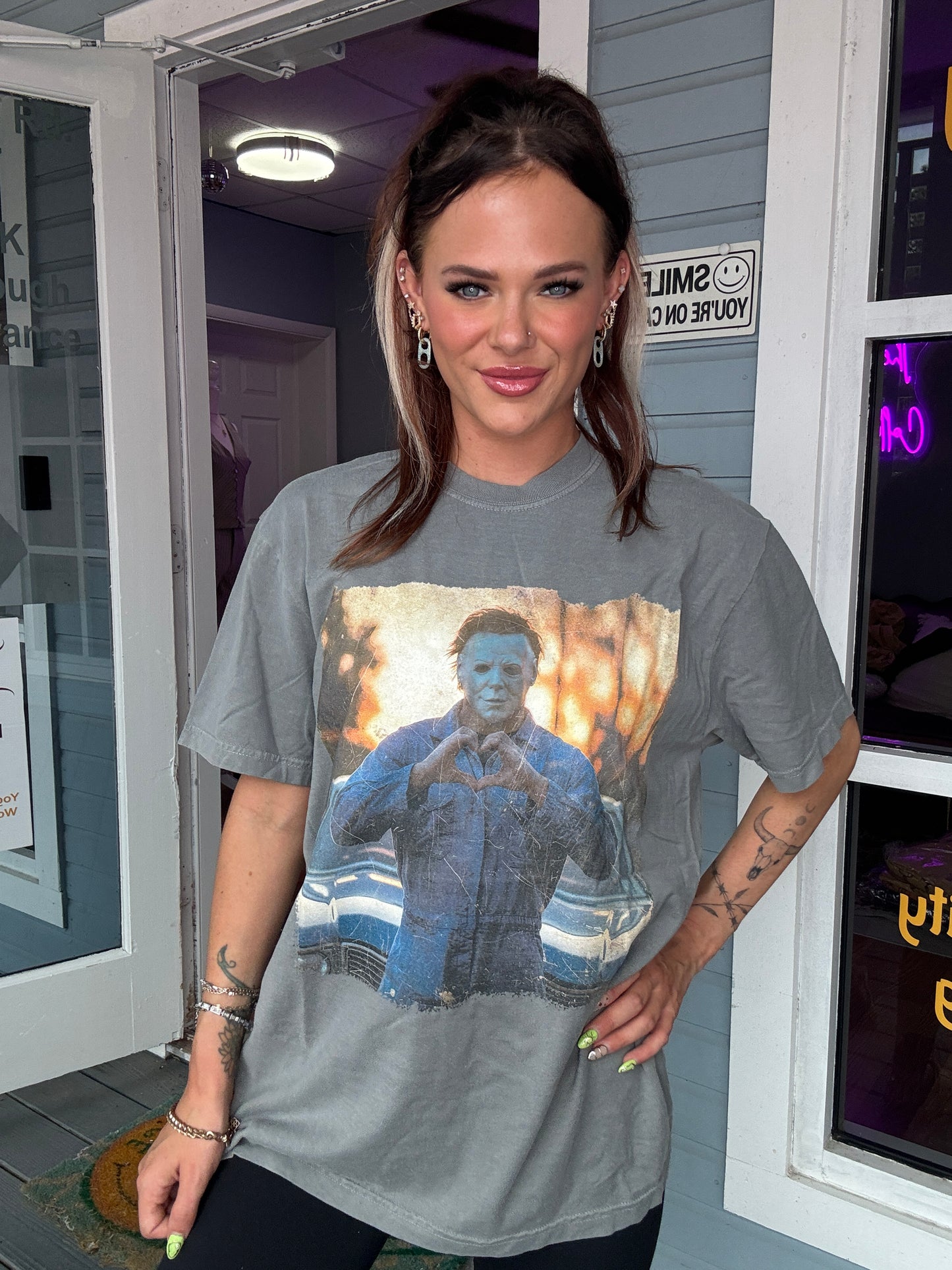 Michael Myers Heart Gray Graphic Tee