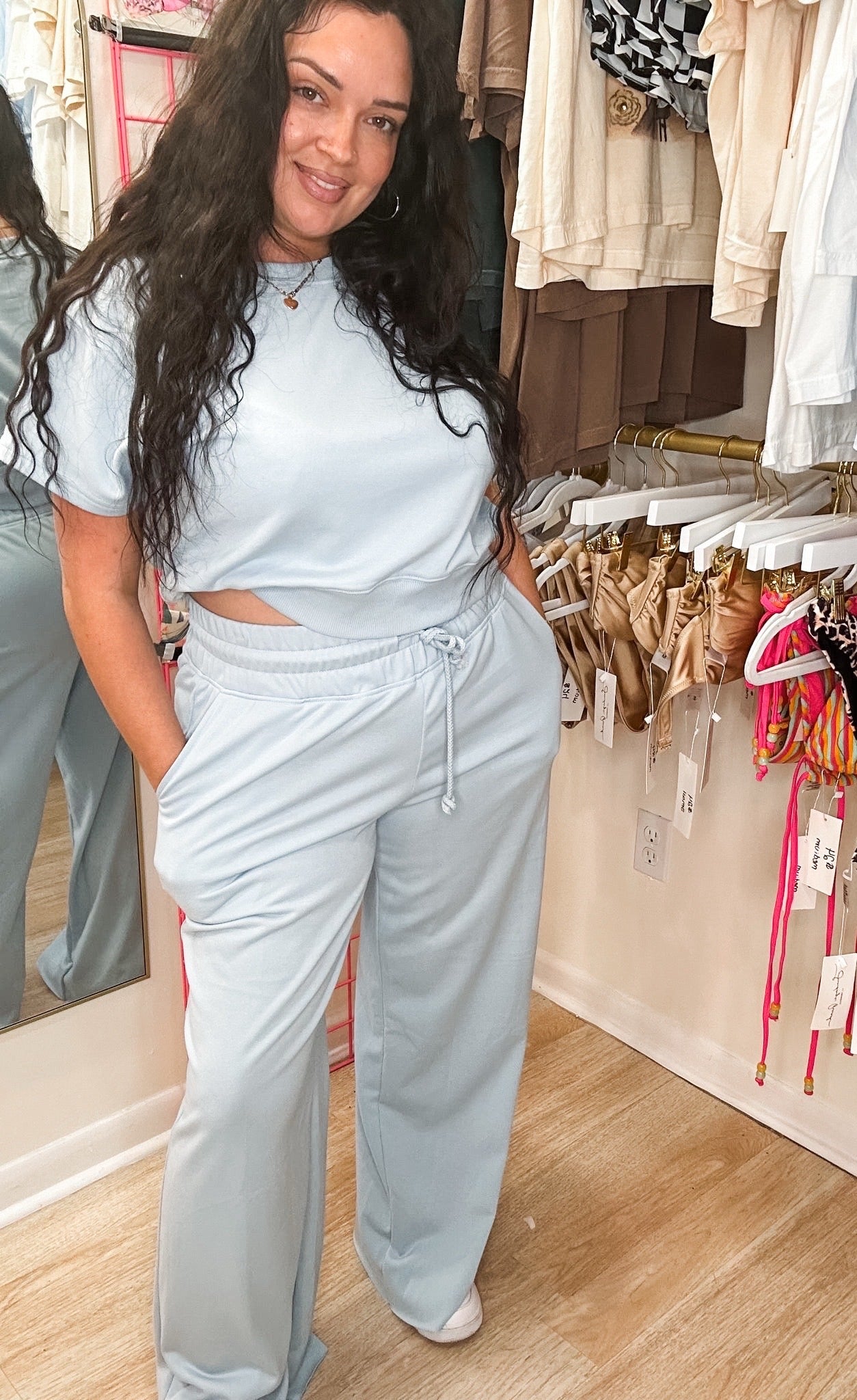 Soft Color Tee & Wide Leg Pants 2pcs Set | S-XL Plus 1X-4X