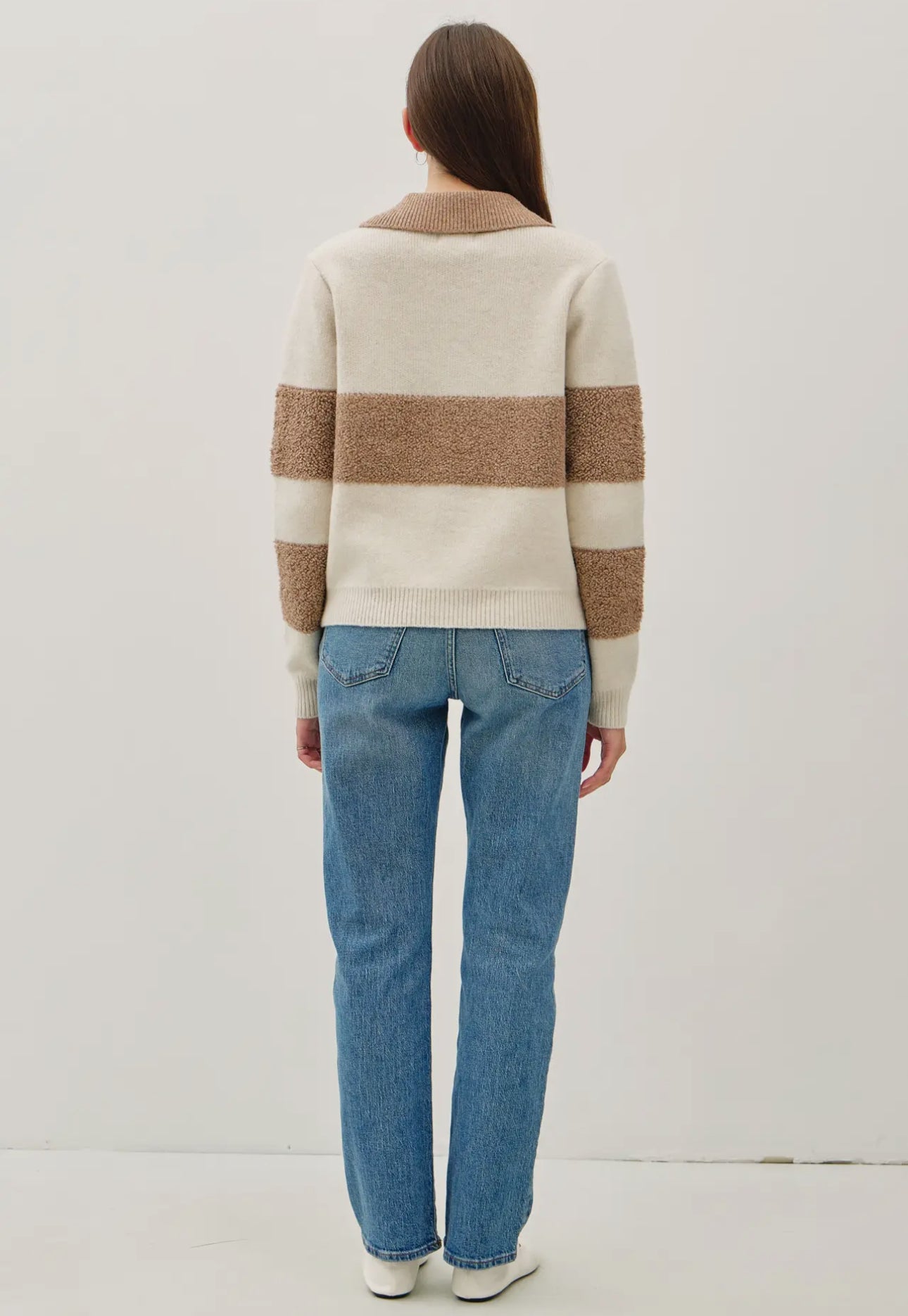 Striped Fuzzy Collared Sweater