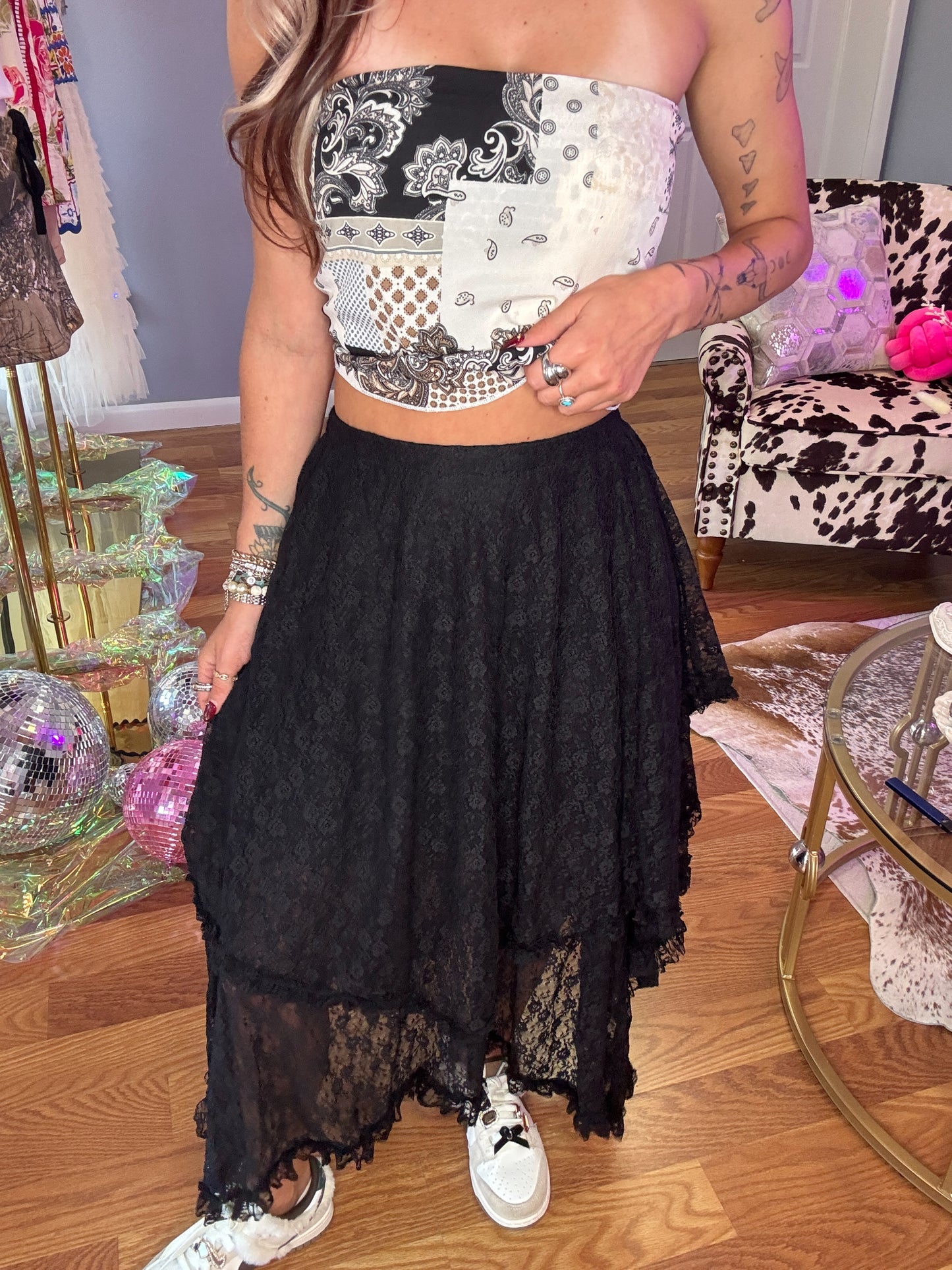 LACE TIER MIDI SKIRT