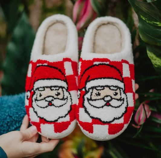 Jazmyn’s Checkered Santa Slippers