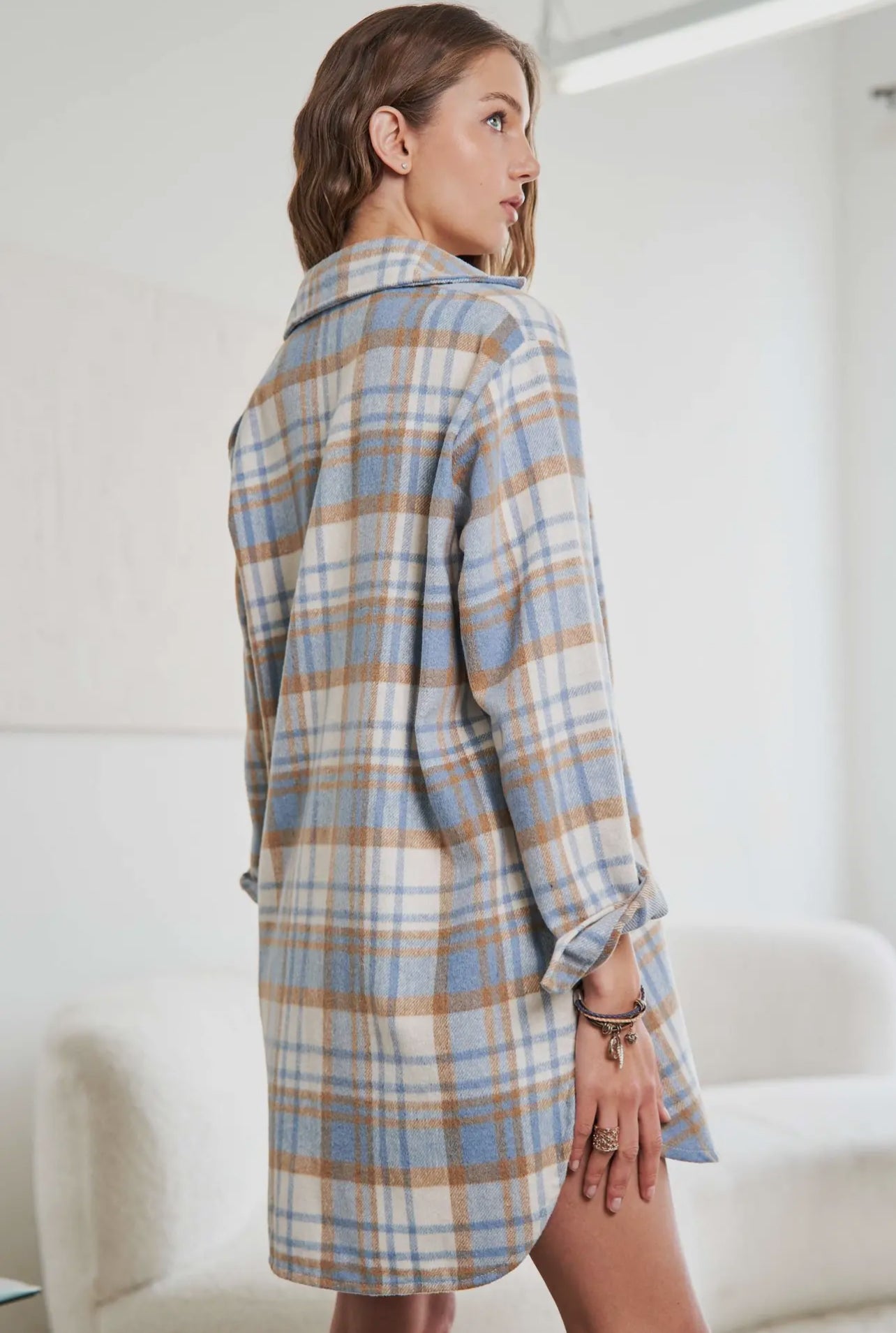 Oversized Tan Blue Flannel