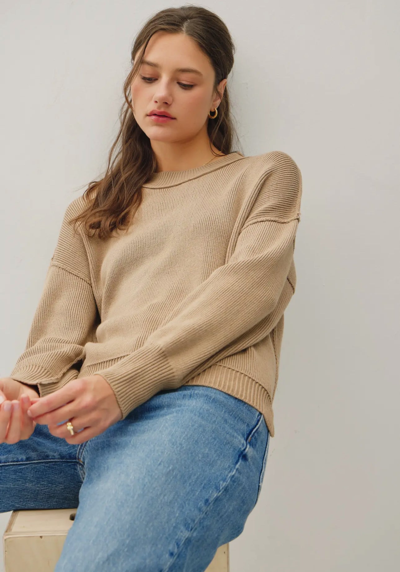 Raw Hem Tan Sweater