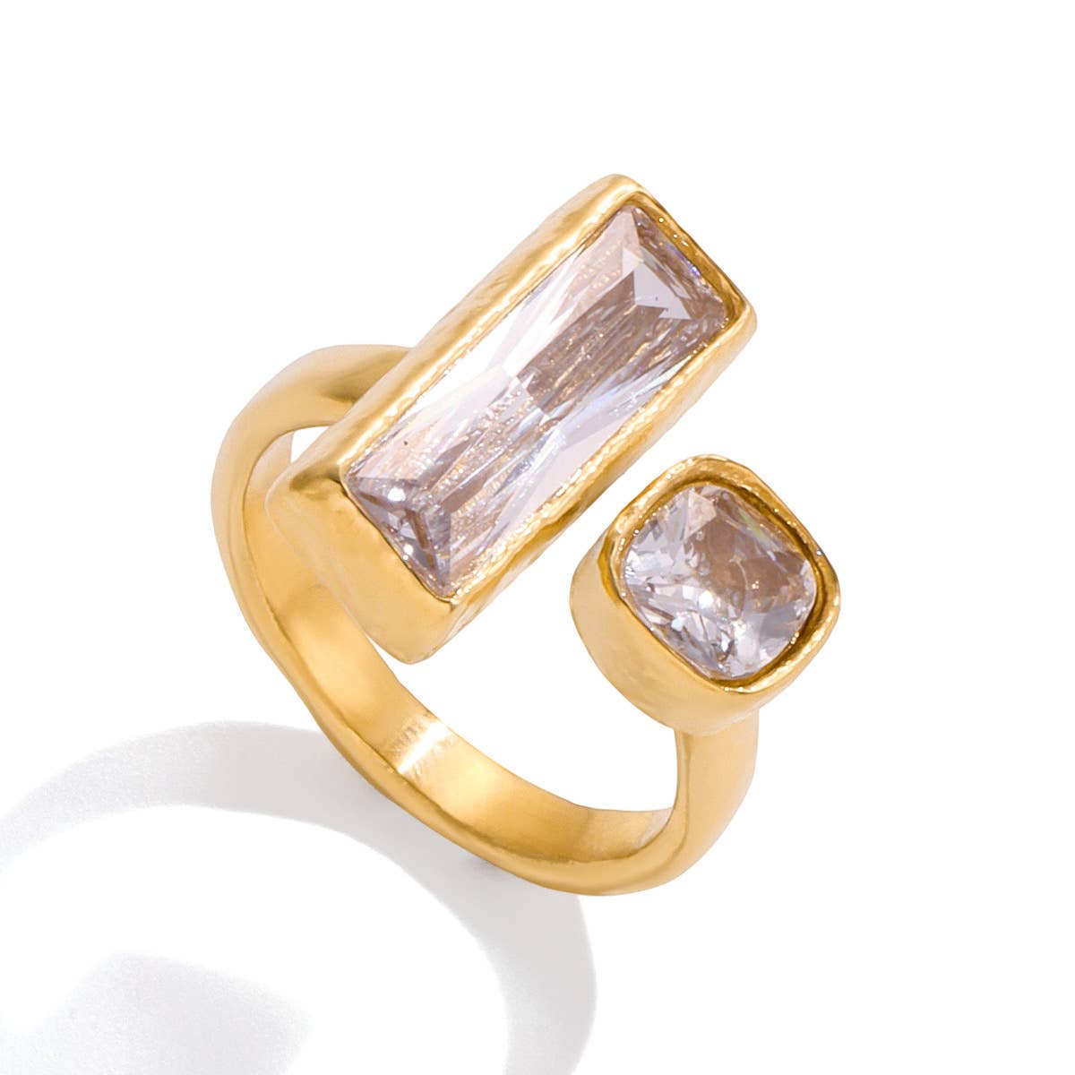 Baguette Emerald & Square CZ Stone Ring - Waterproof