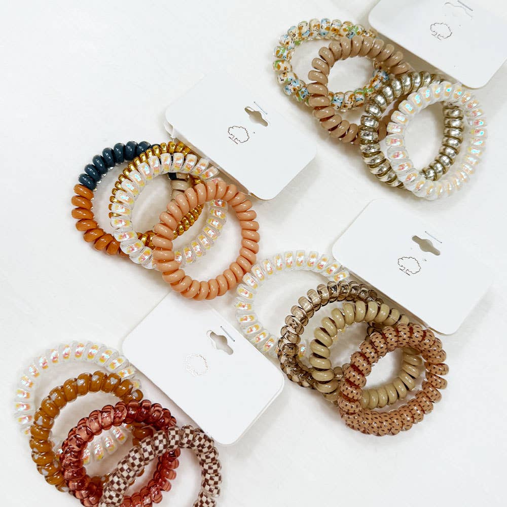 Brown Tone Multi Design Spiral Hair Ties