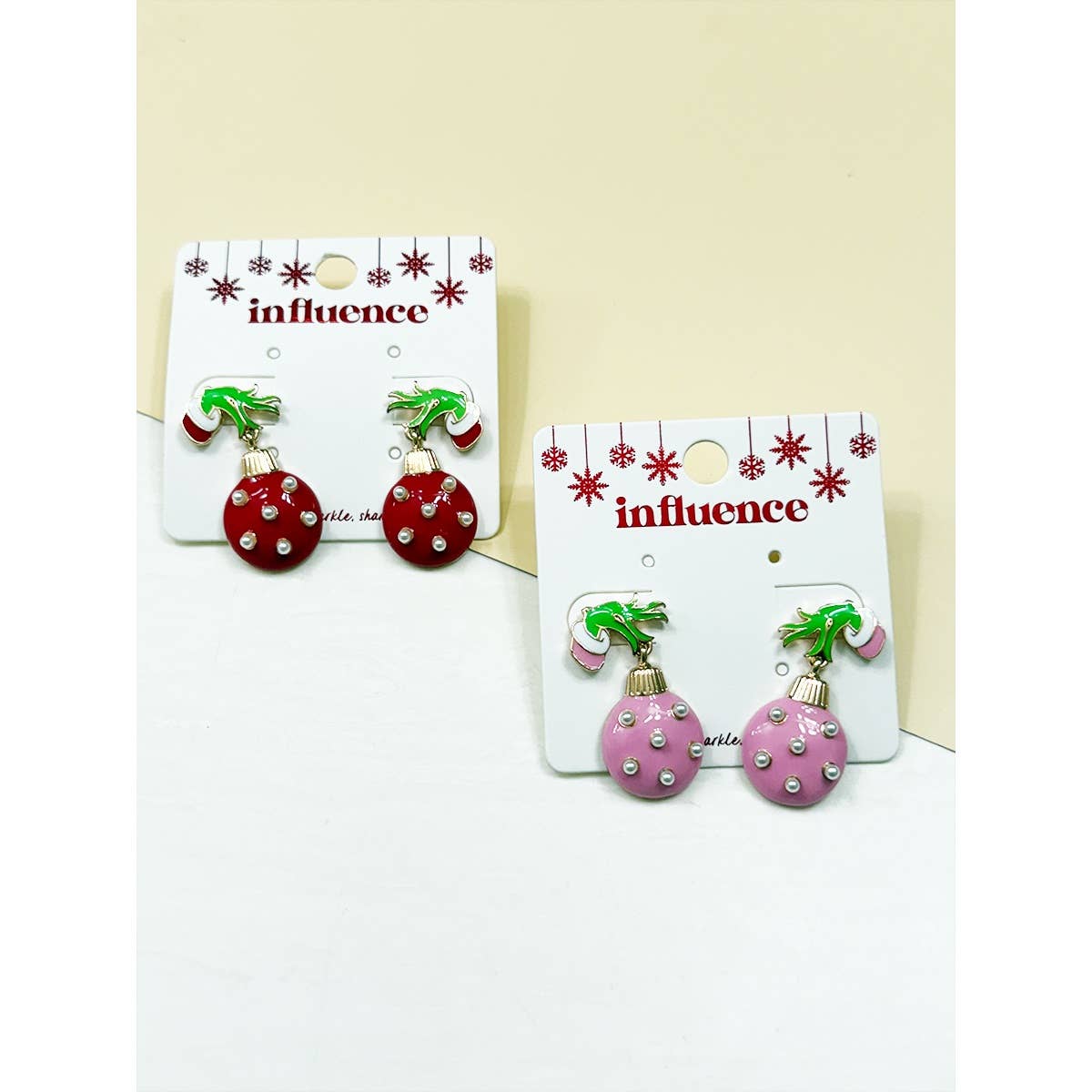 Green Monster Hands Christmas Ornament Earring Set