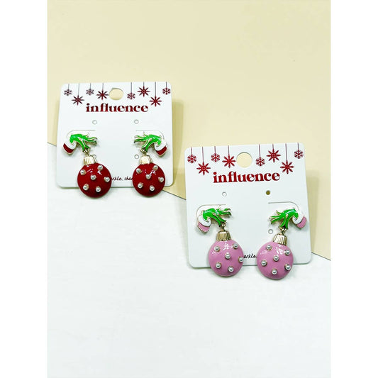 Green Monster Hands Christmas Ornament Earring Set