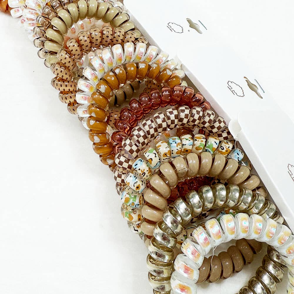 Brown Tone Multi Design Spiral Hair Ties