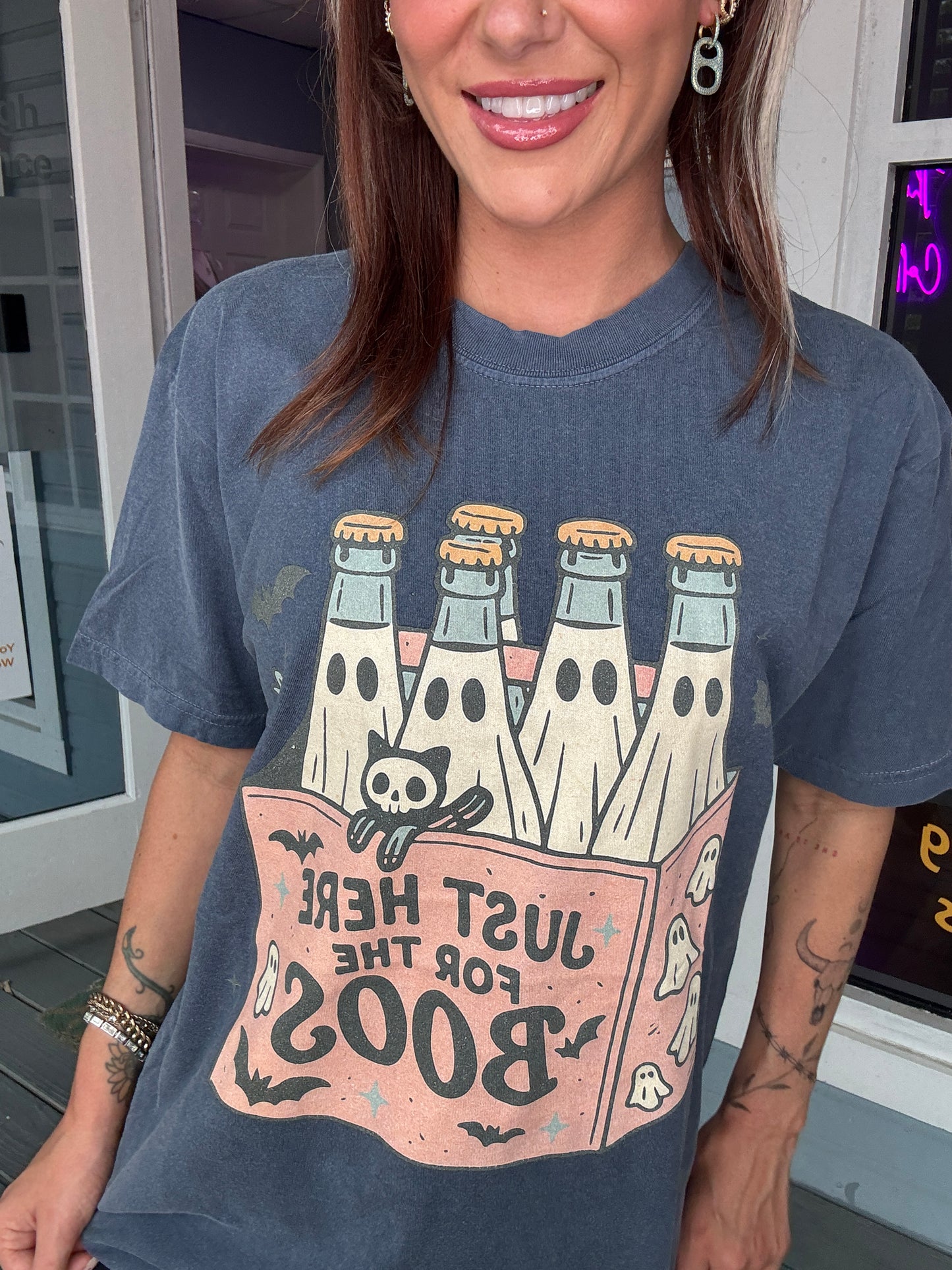 Just Here For the Boos Graphic Tee on Denim