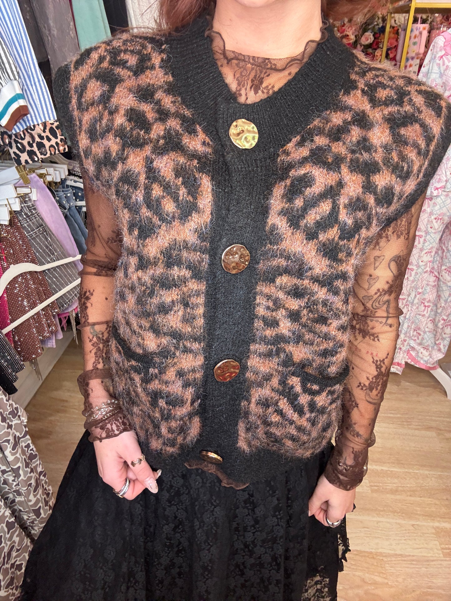 Leopard Knit Sweater Vest