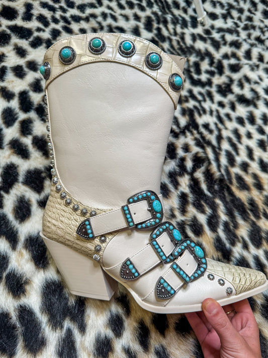 Azalea Wang Cowgirl Turquoise Boots
