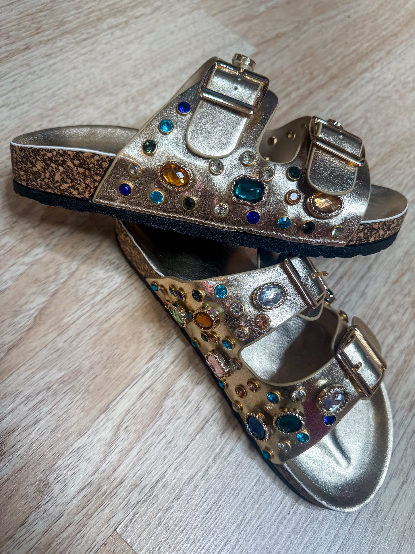 Azalea Wang Gold Jeweled Sandals