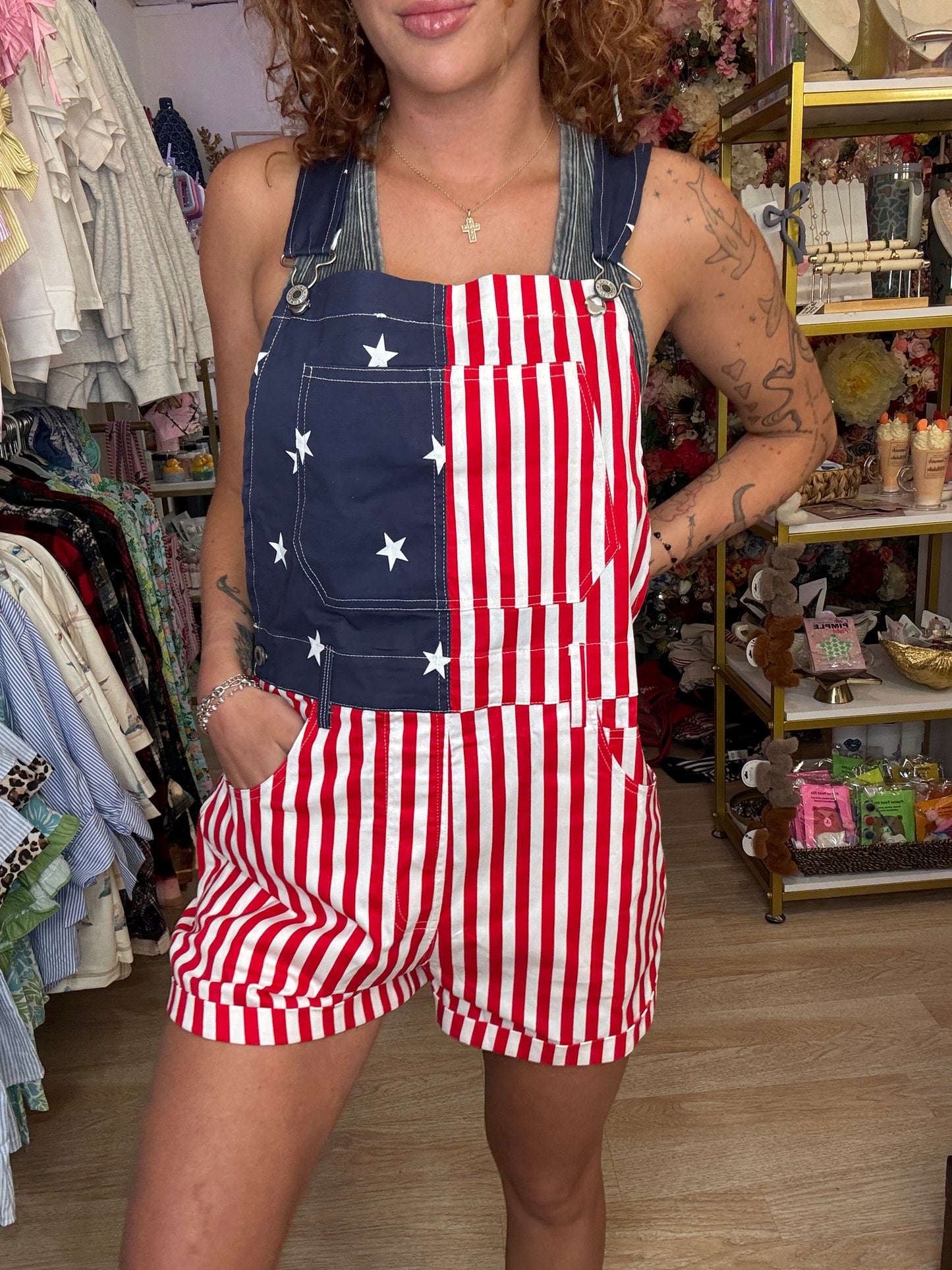 USA FLAG SHORT OVERALLS
