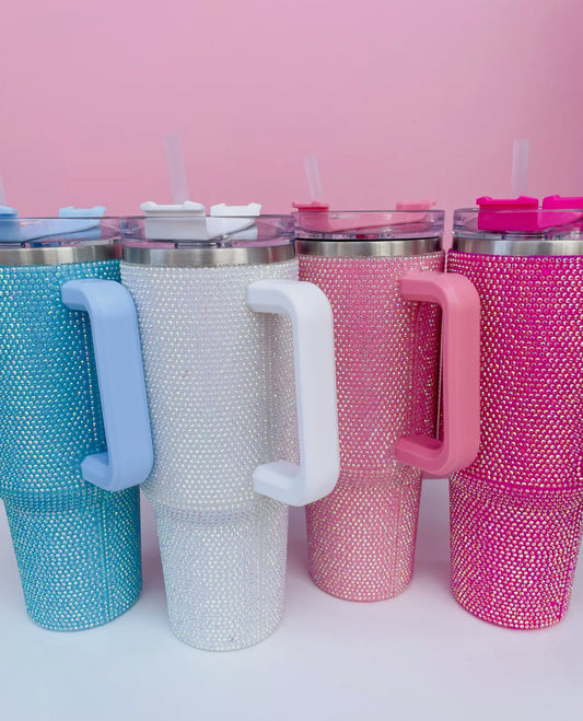 Summer 40oz Rhinestone Tumblers (Blue + Light Pink)