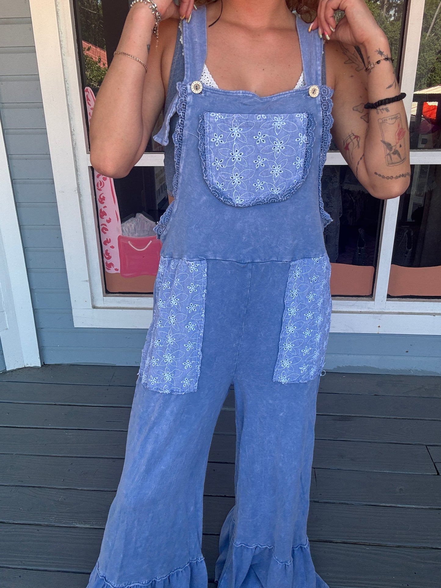 Mineral Washed Tea Party Ruffle Jumpsuits