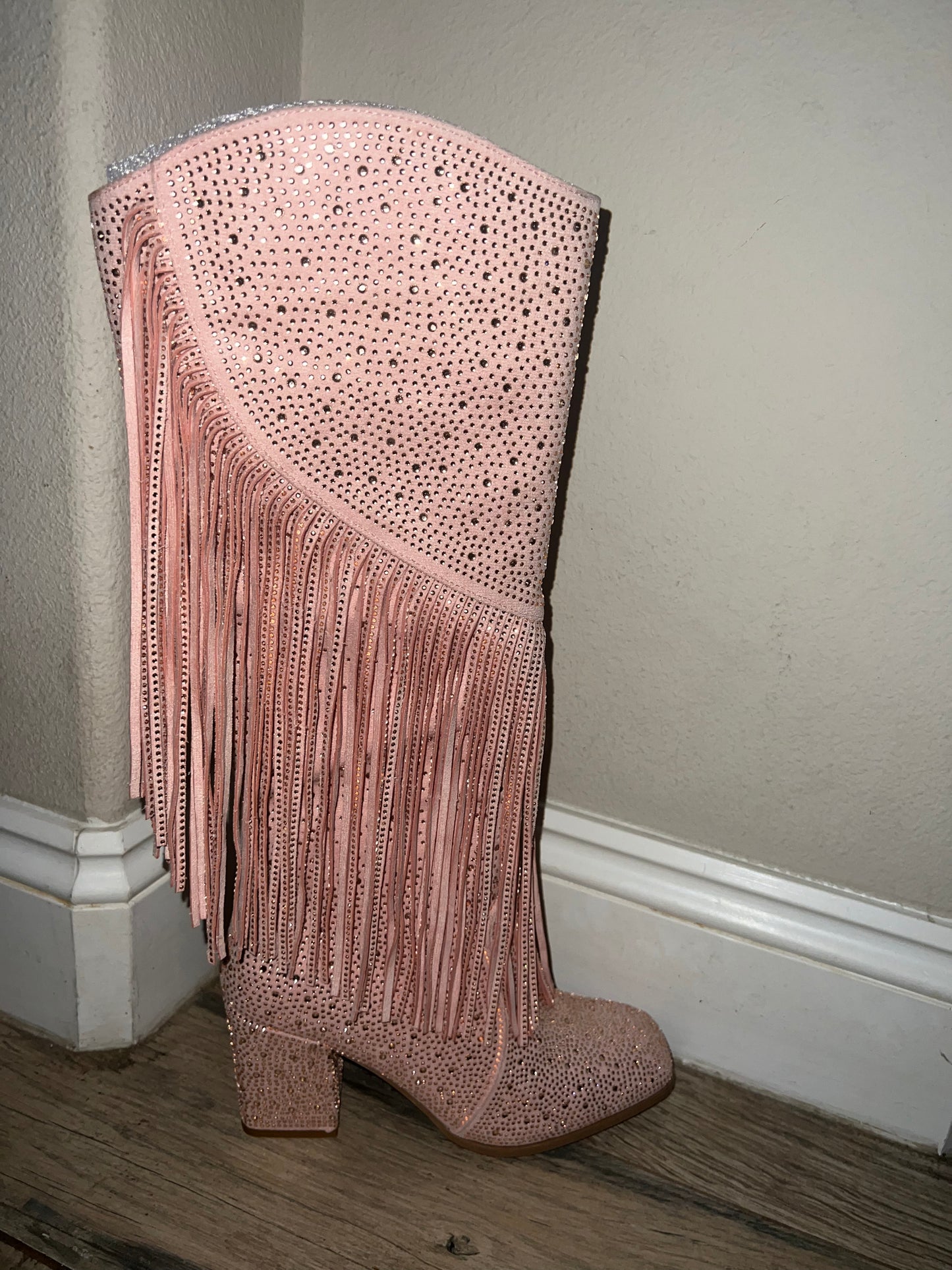 Soft Pink Tall Bling Boots