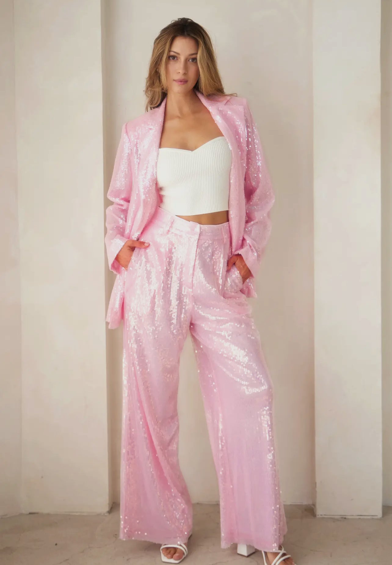 Soft Pink Sequin Pants