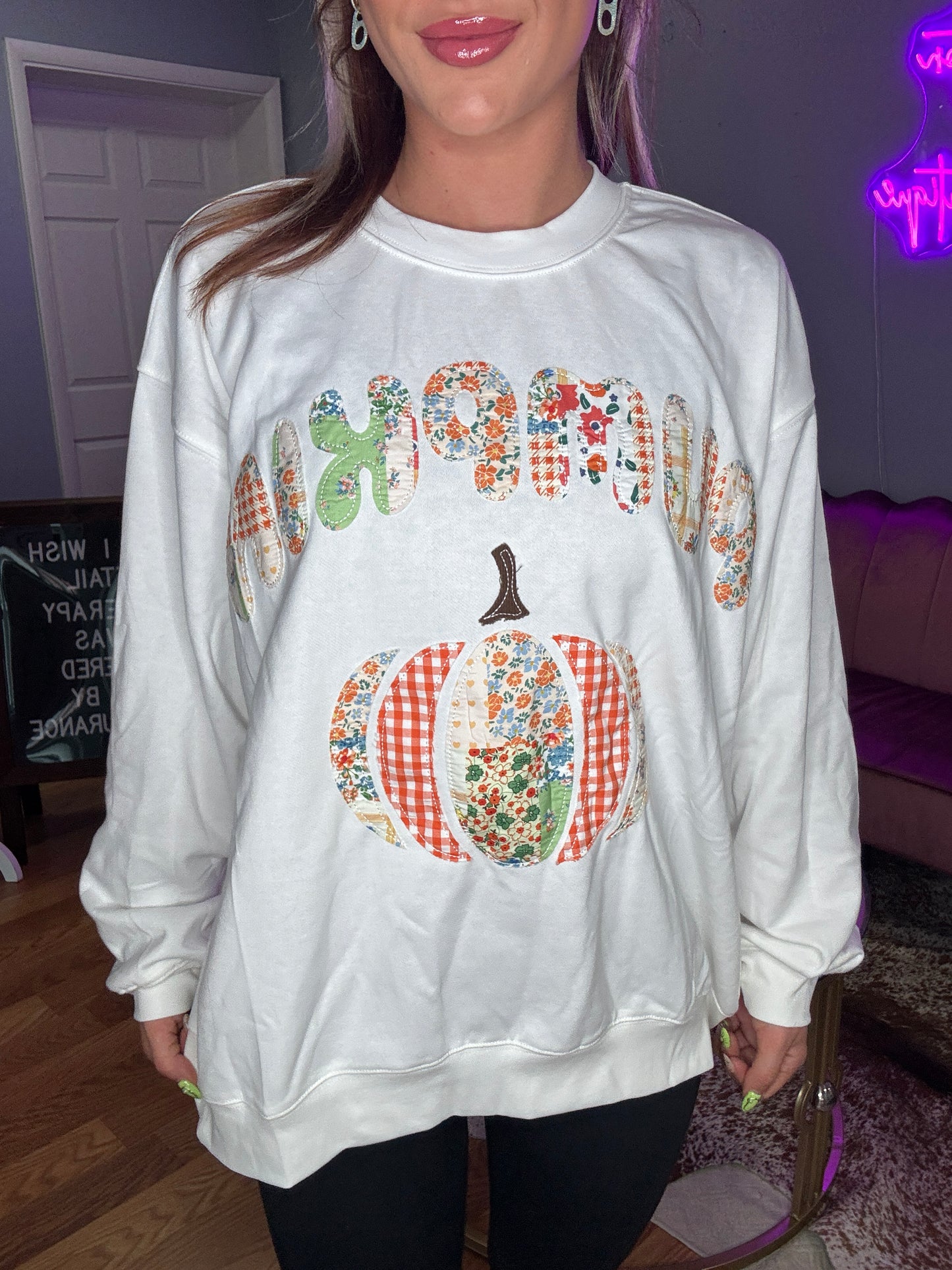 Pumpkin Patchwork Long Sleeve Crewneck