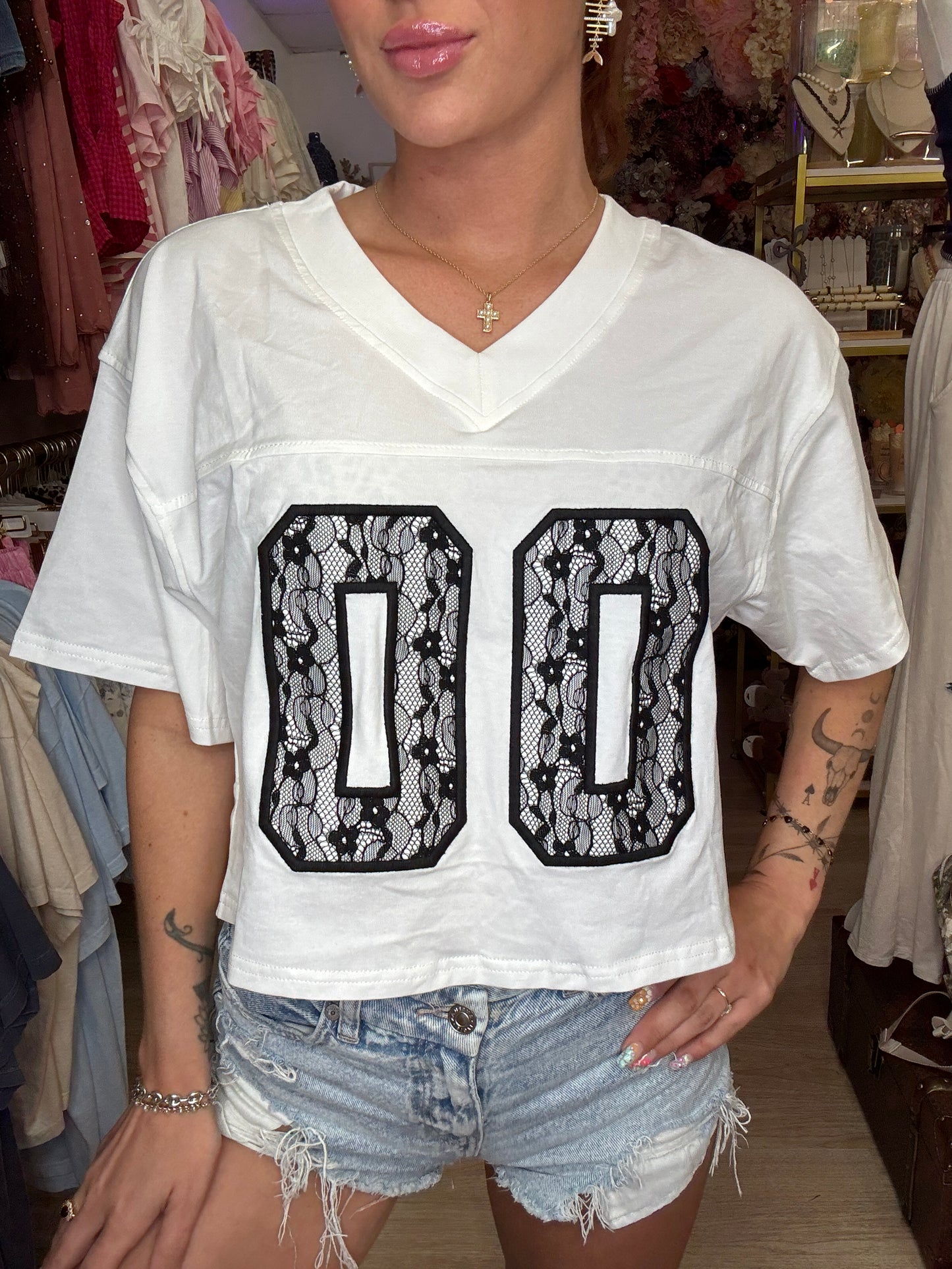 V-NECK "95" SHORT SLEEVE CROPPED JERSEY