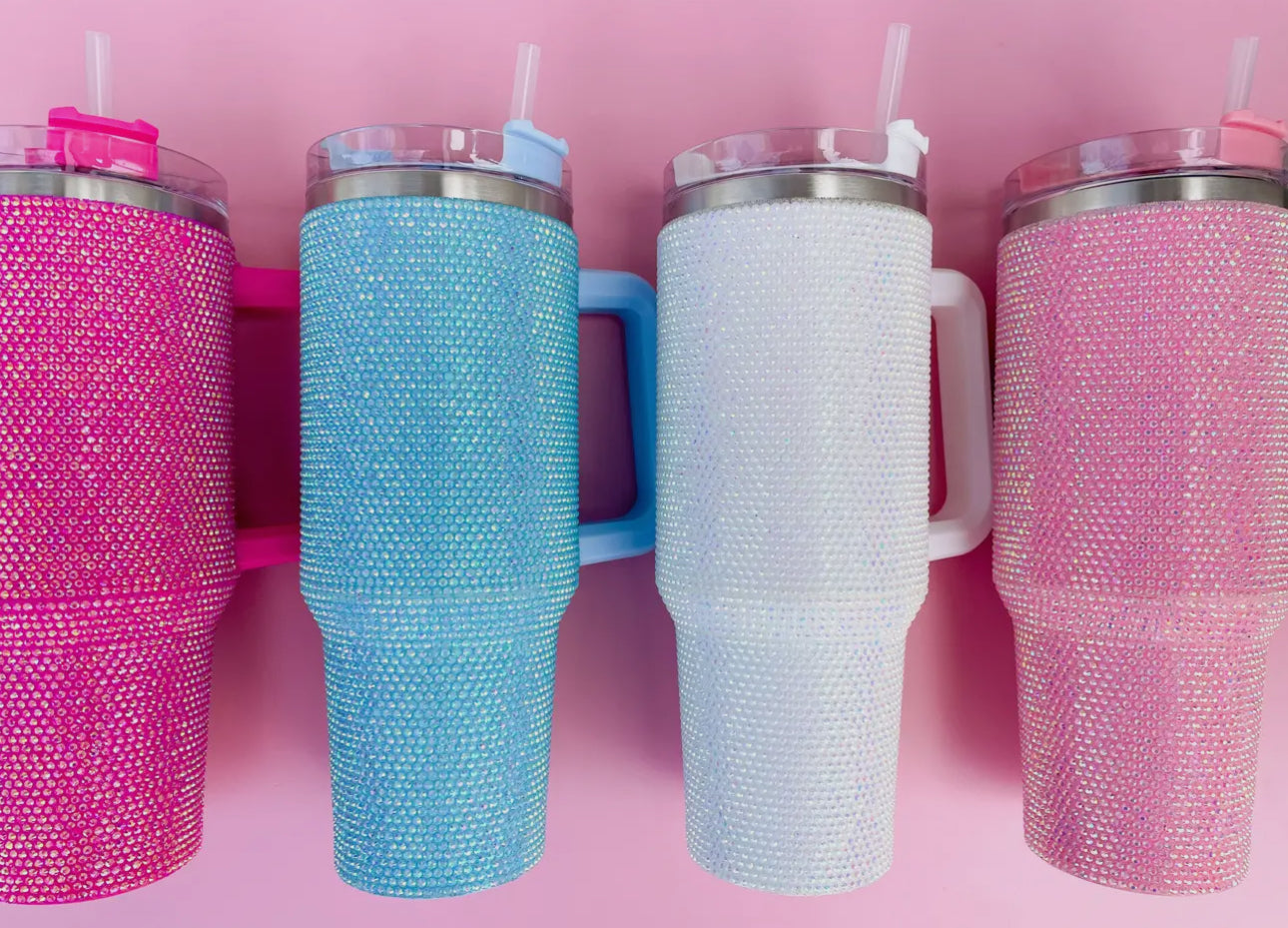 Summer 40oz Rhinestone Tumblers (Blue + Light Pink)