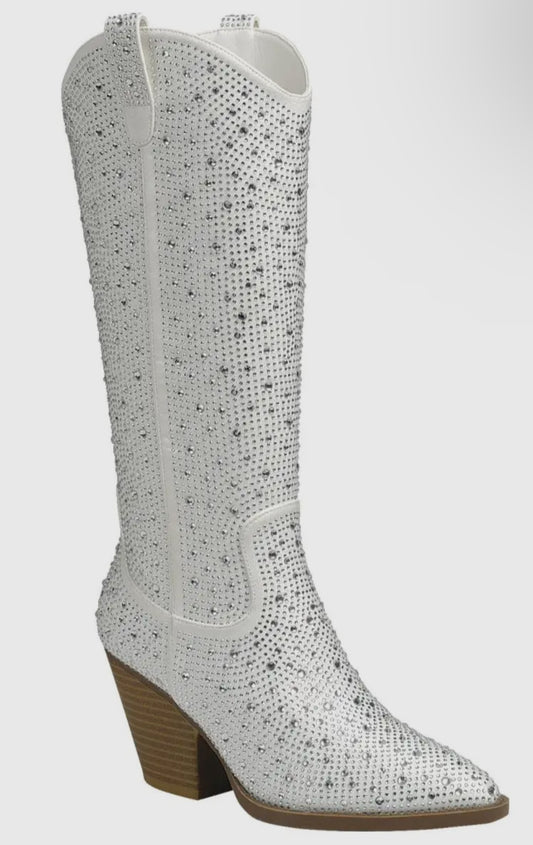 White Rhinestone Boots