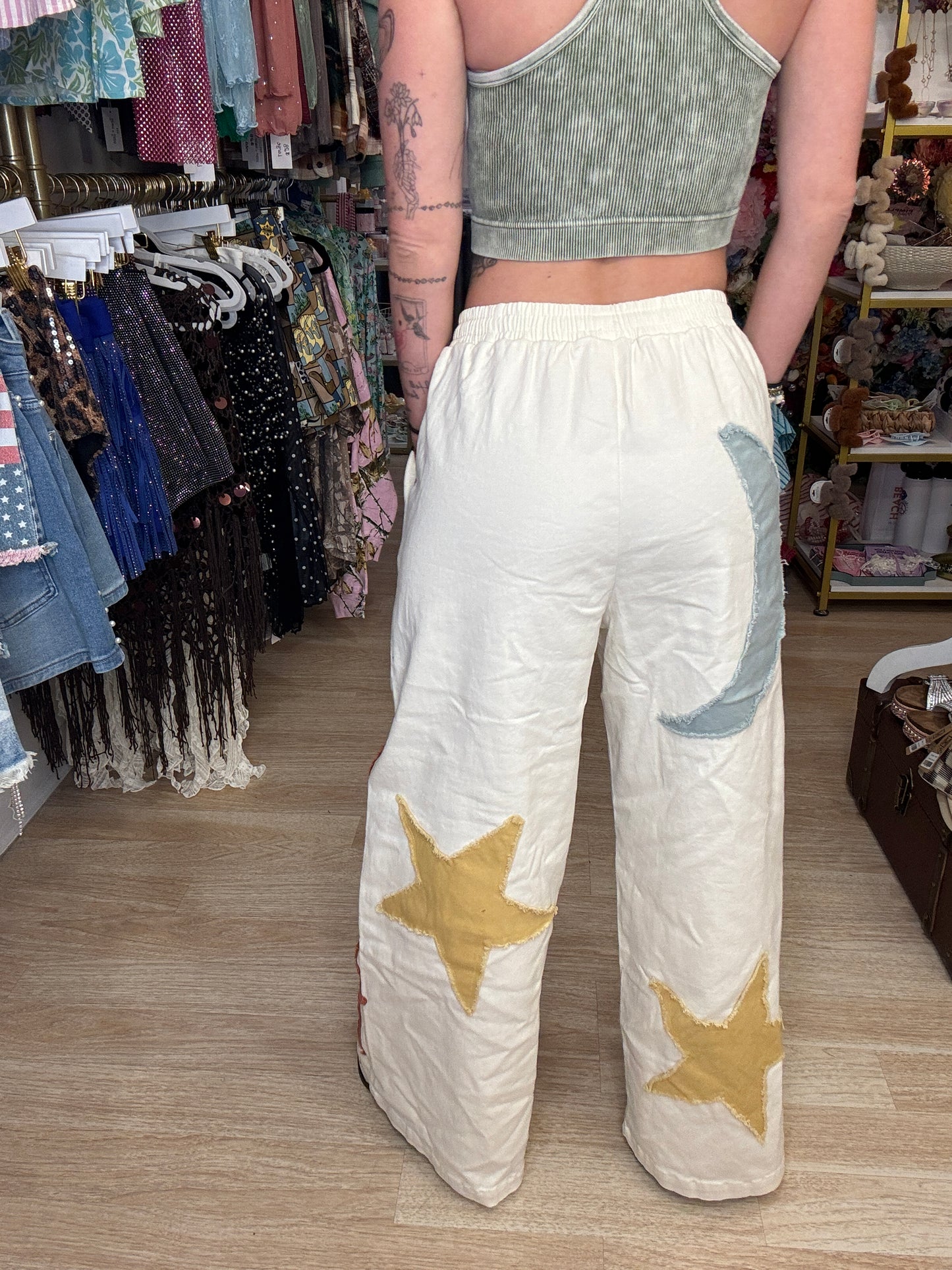 Sun Moon Star Patch Wide Pants