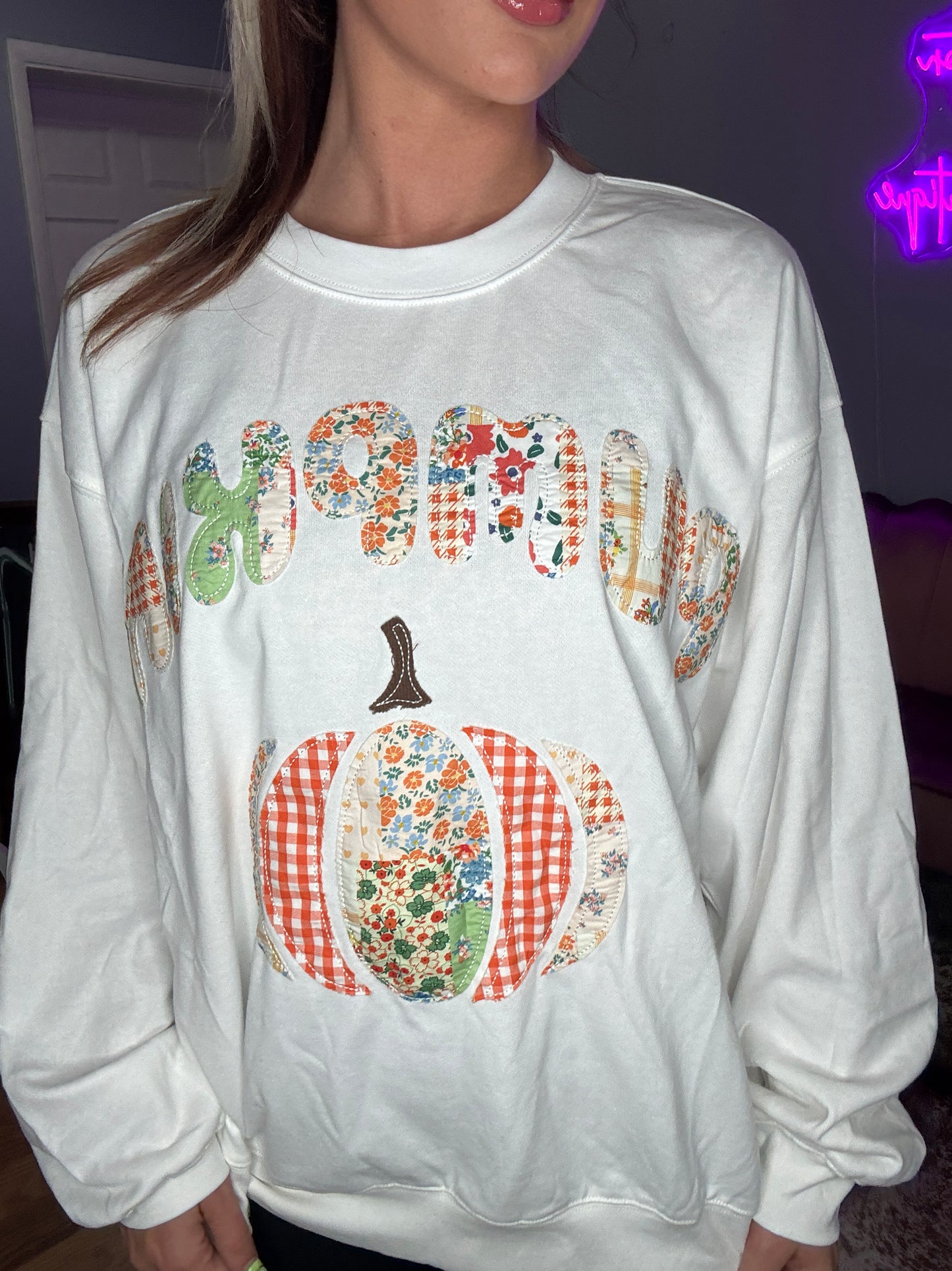 Pumpkin Patchwork Long Sleeve Crewneck
