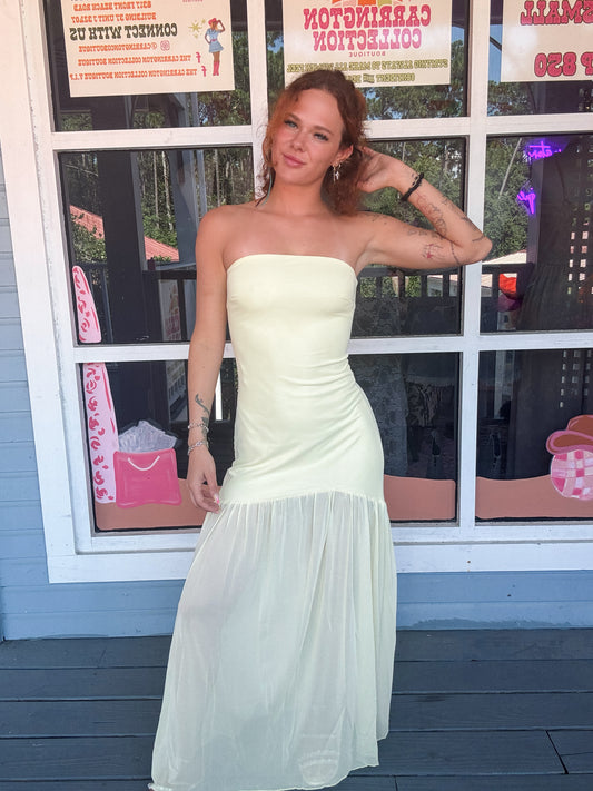 STRAPLESS SHEER MAXI DRESS