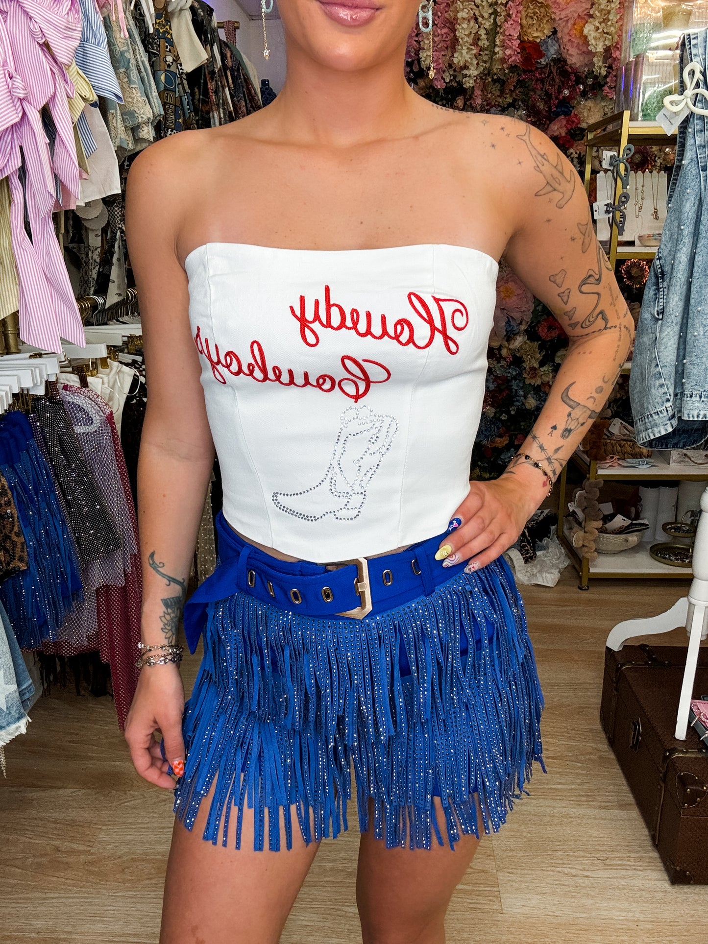 Embroidered Howdy Cowboy Western Top W Boot Graphic